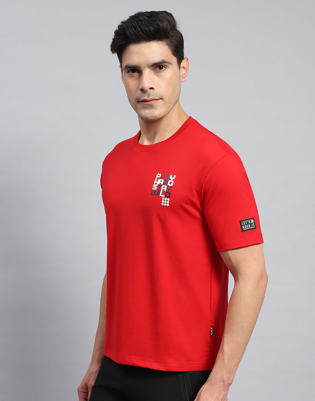 Men Red Printed Round Neck Half Sleeve T-Shirt