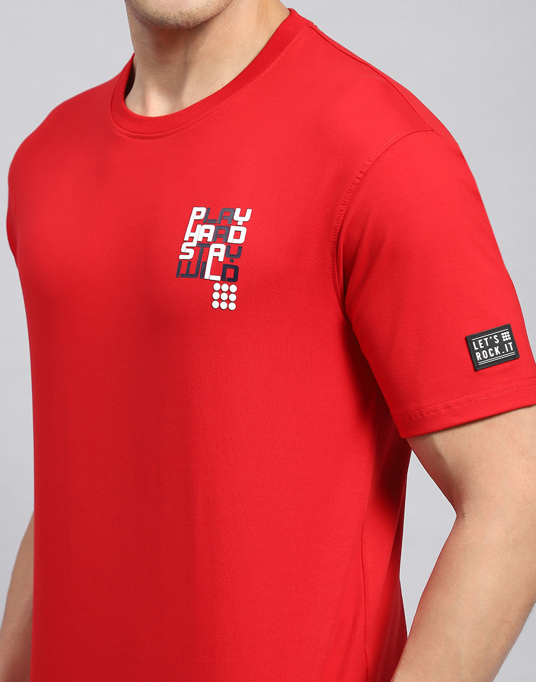 Men Red Printed Round Neck Half Sleeve T-Shirt