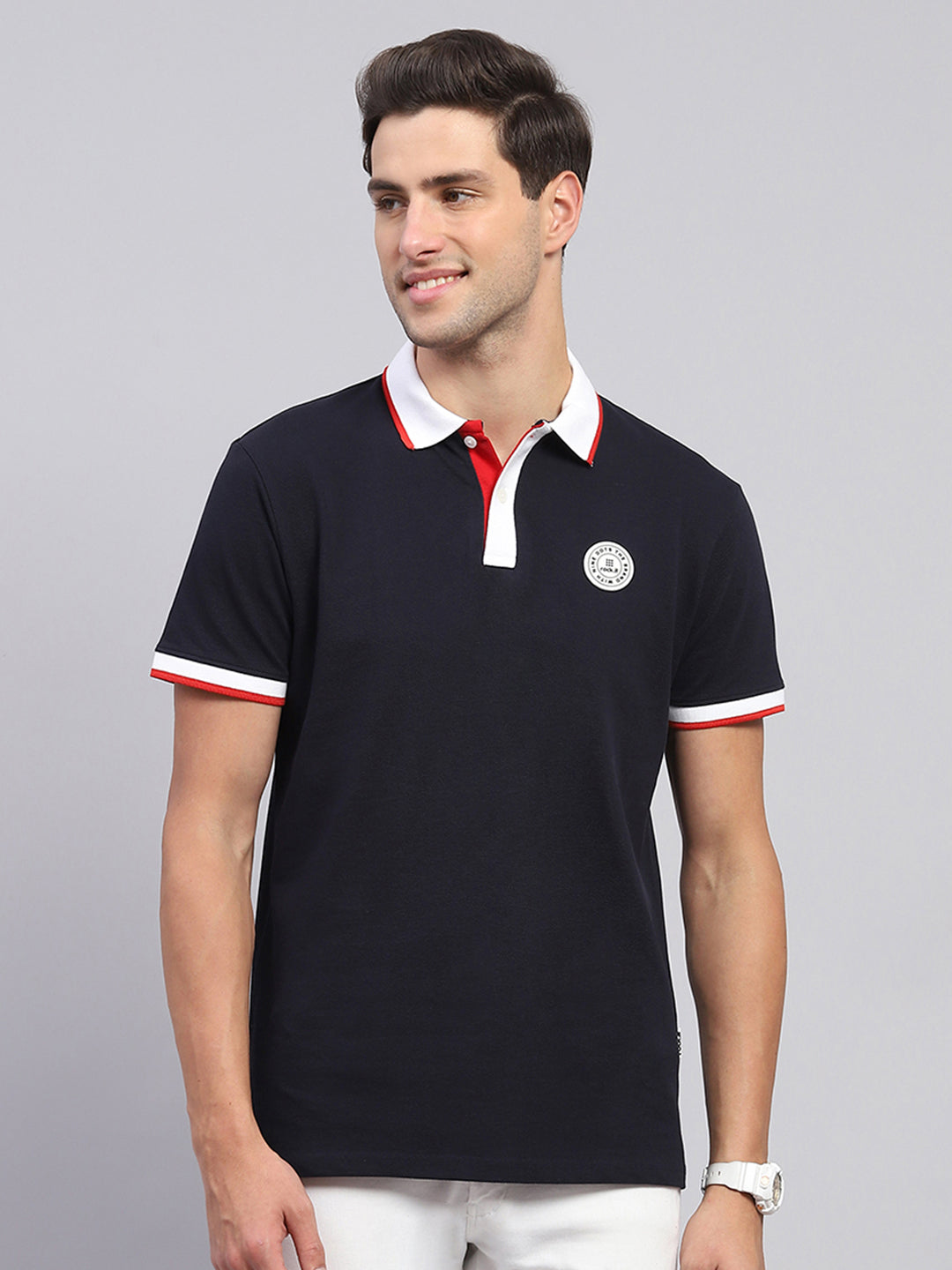 Rock.it Men Navy Blue Solid Collar Half Sleeve T-Shirt