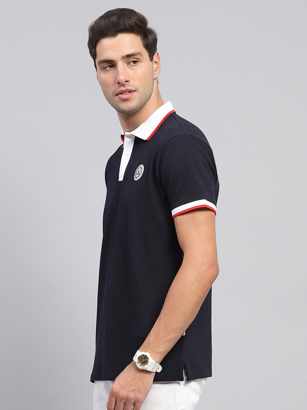 Rock.it Men Navy Blue Solid Collar Half Sleeve T-Shirt