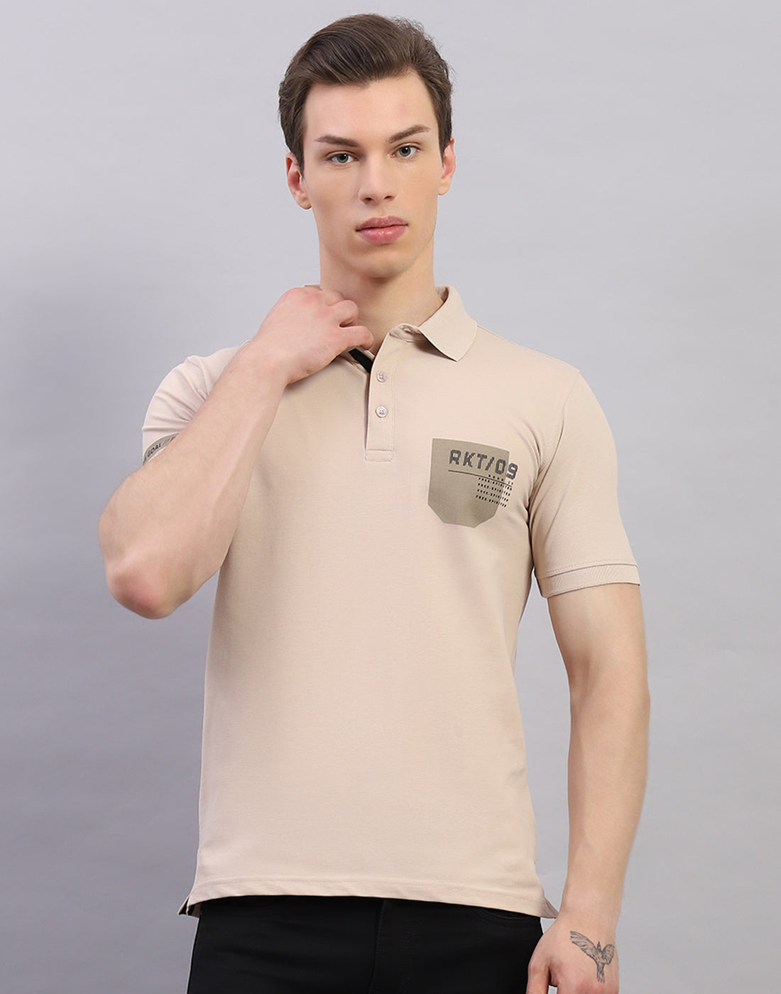 Rock.it Men Beige Solid Polo Collar Half Sleeve T-Shirt
