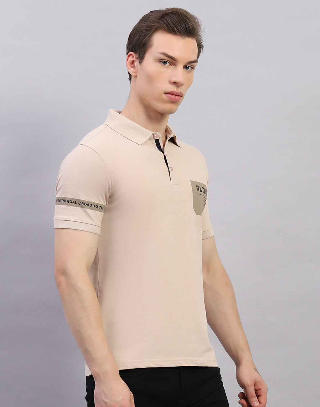 Rock.it Men Beige Solid Polo Collar Half Sleeve T-Shirt