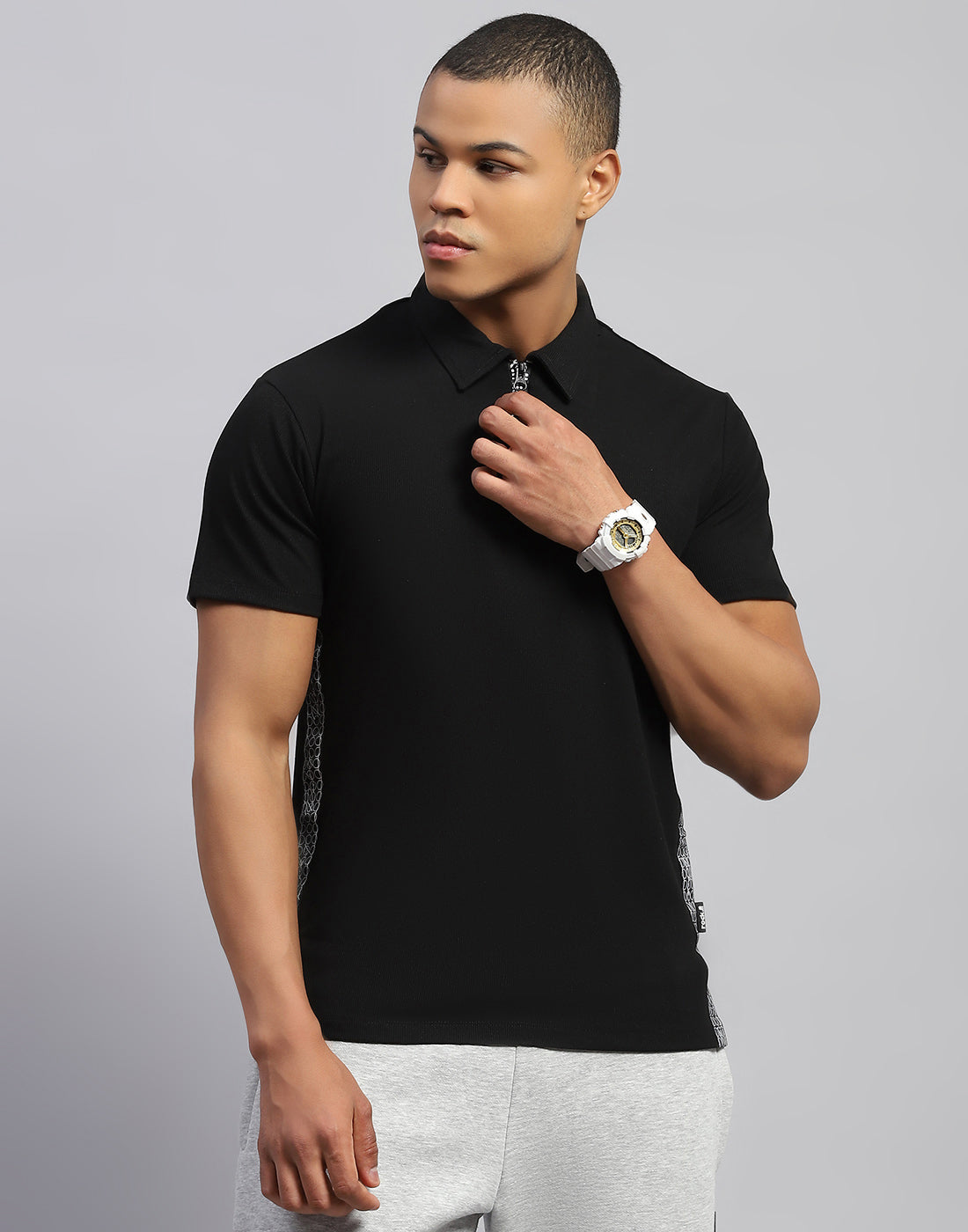 Rock.it Men Black Solid Polo Collar Half Sleeve T-Shirt