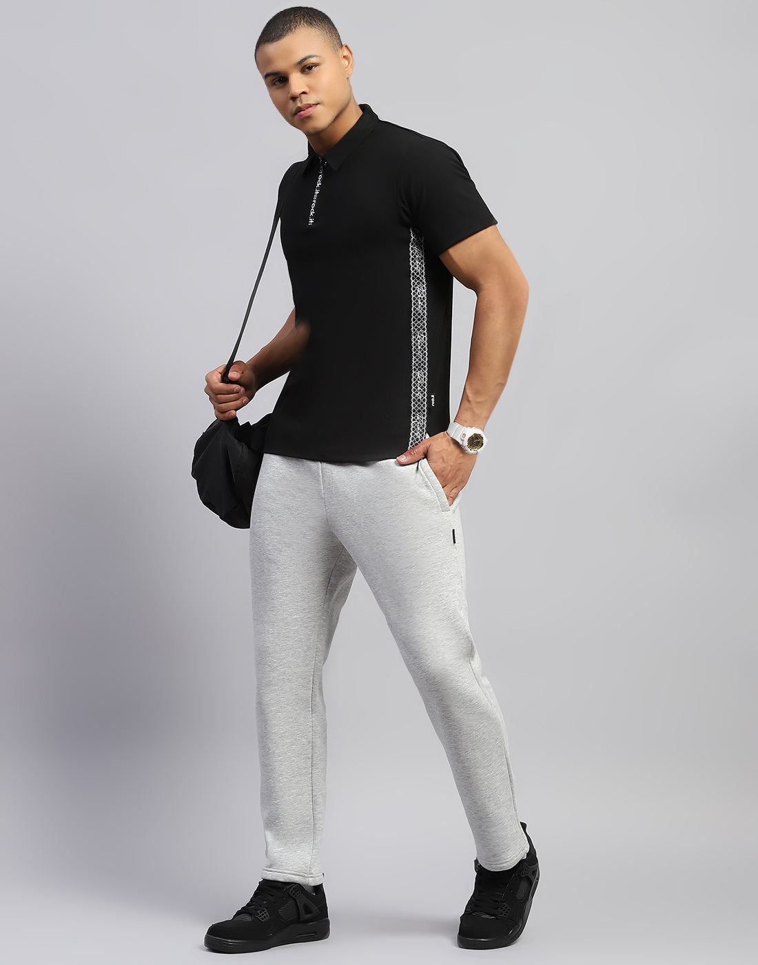 Rock.it Men Black Solid Polo Collar Half Sleeve T-Shirt