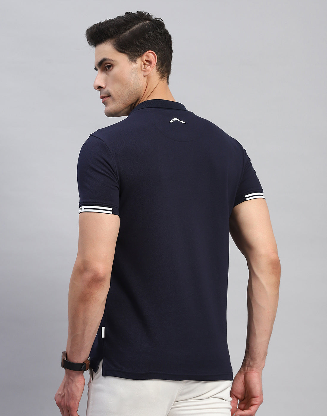 Rock.it Men Navy Blue Stripe Collar Half Sleeve T-Shirt