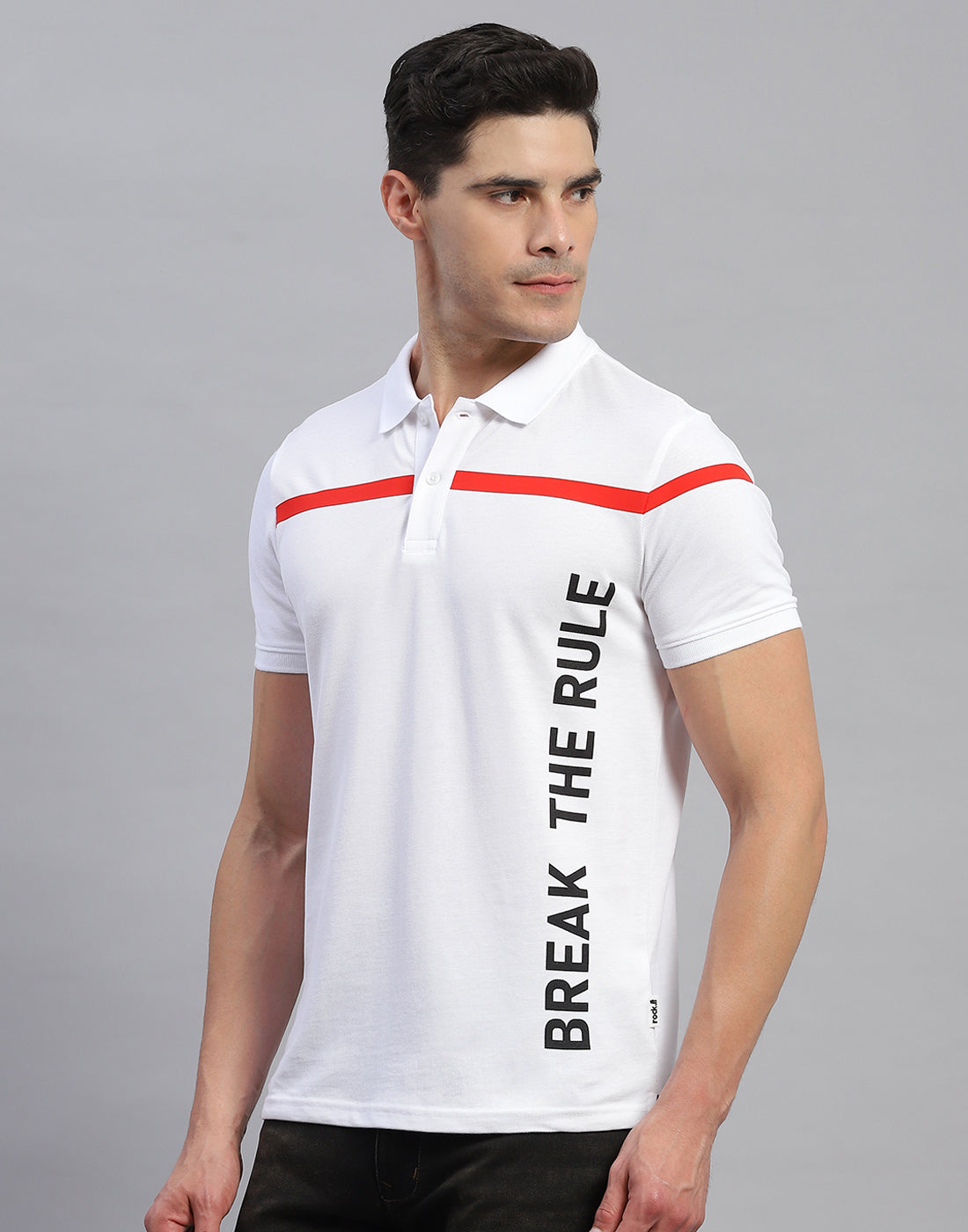 Rock.it Men White Solid Collar Half Sleeve T-Shirt