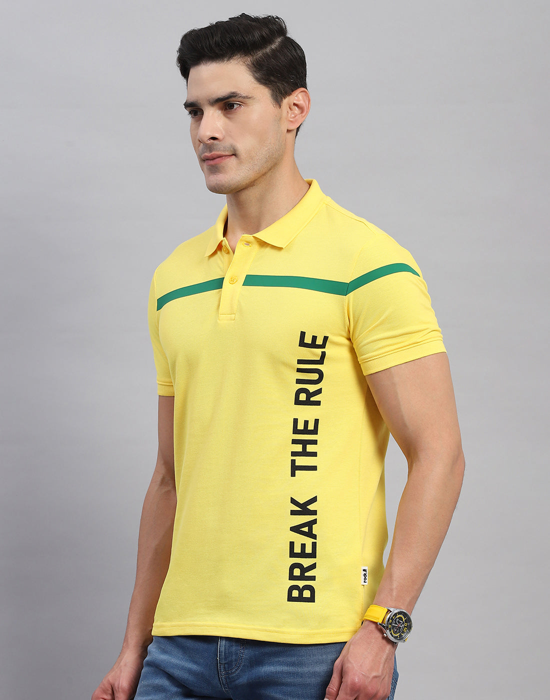 Rock.it Men Yellow Solid Collar Half Sleeve T-Shirt