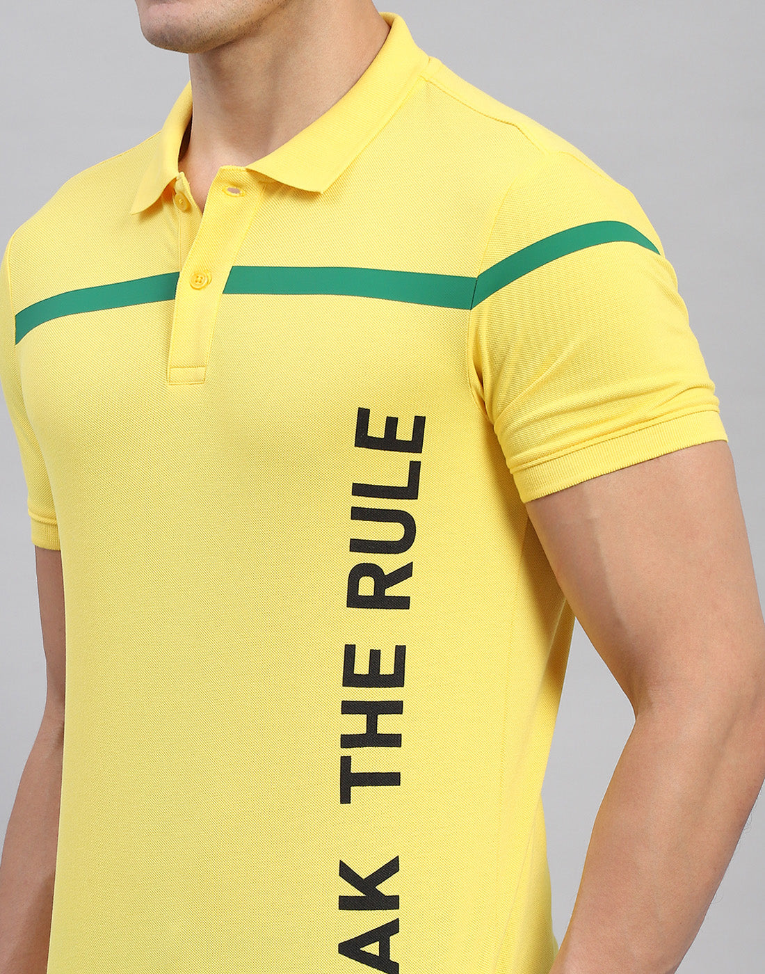 Rock.it Men Yellow Solid Collar Half Sleeve T-Shirt