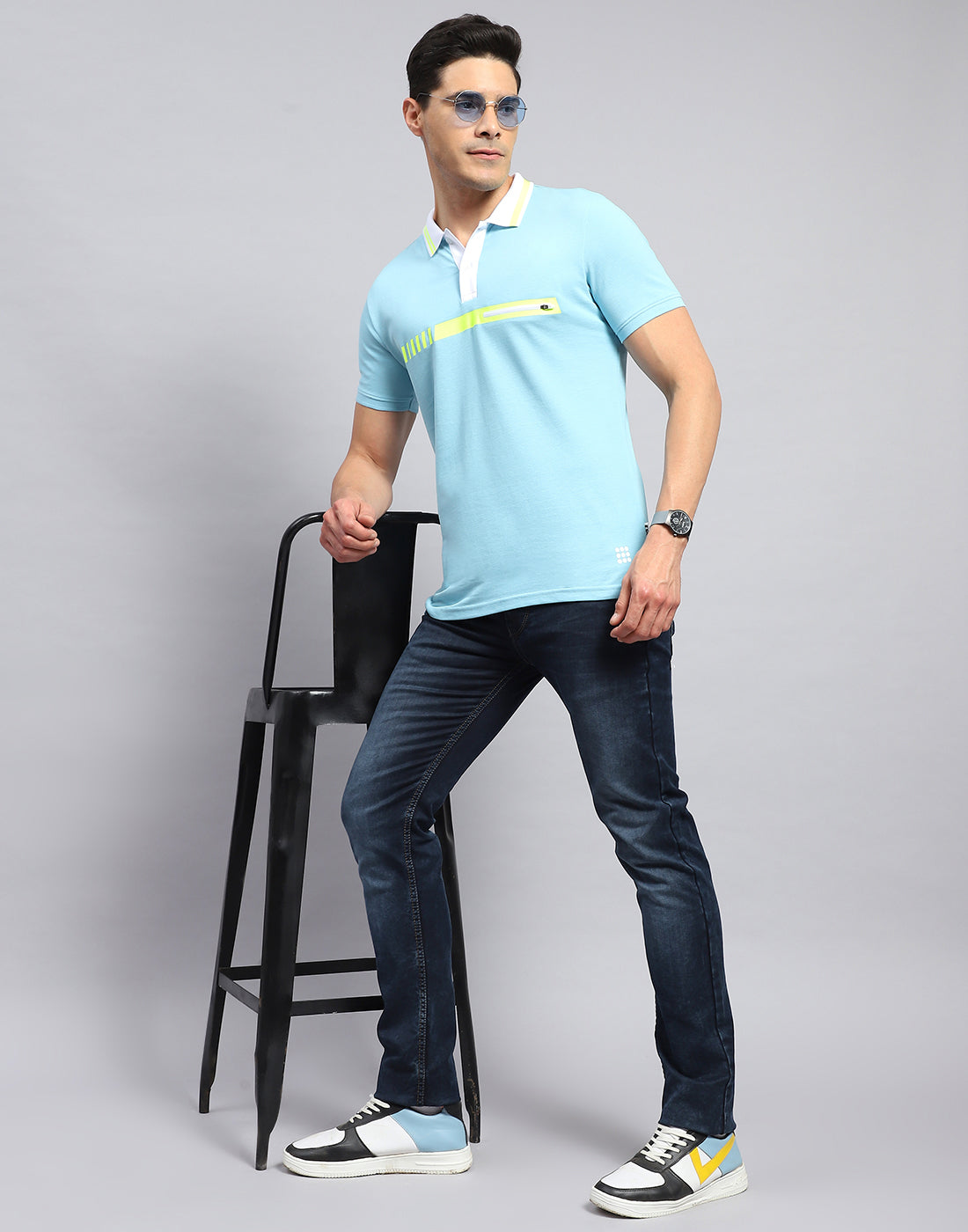 Rock.it Men Blue Solid Collar Half Sleeve T-Shirt