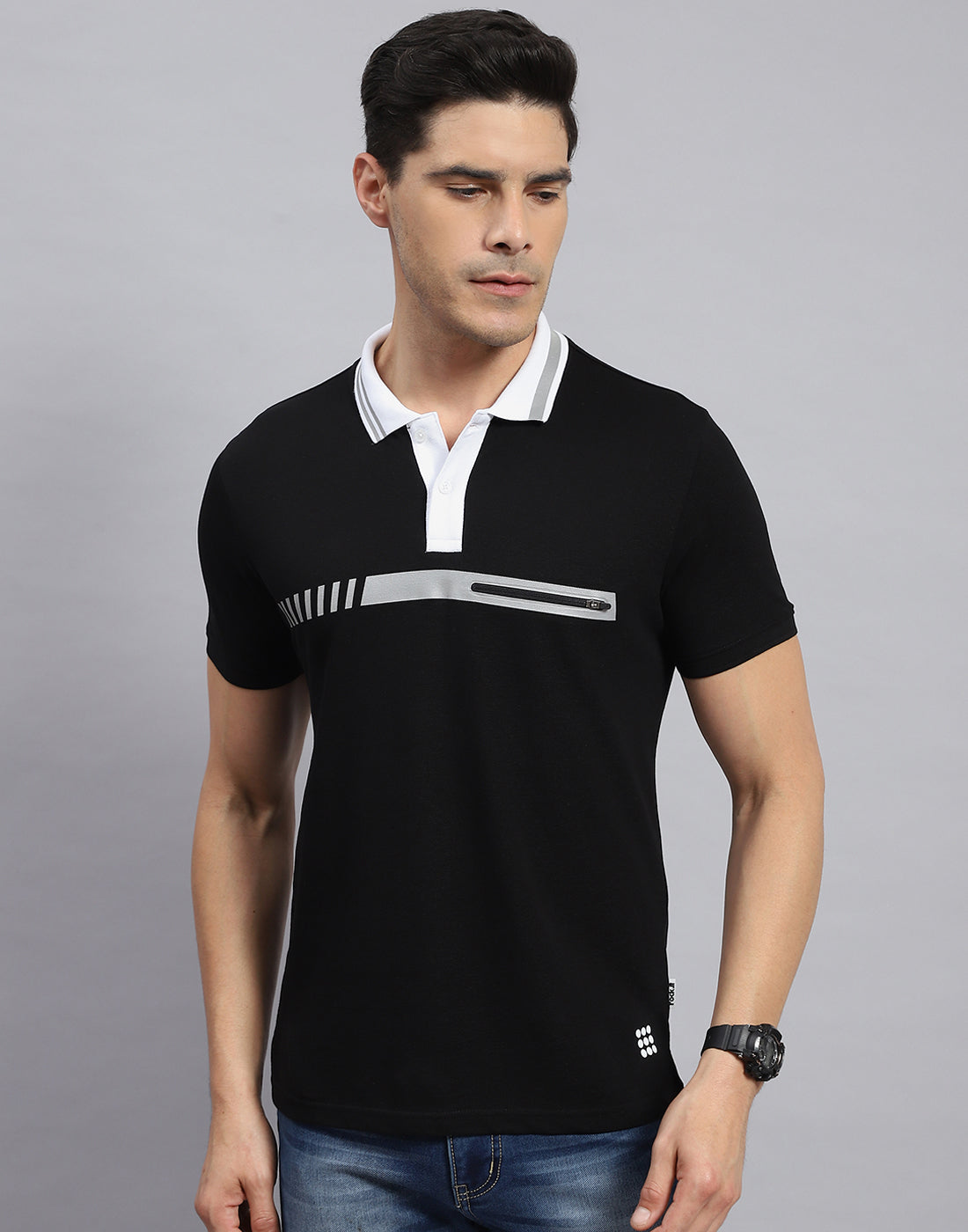 Rock.it Men Black Solid Collar Half Sleeve T-Shirt