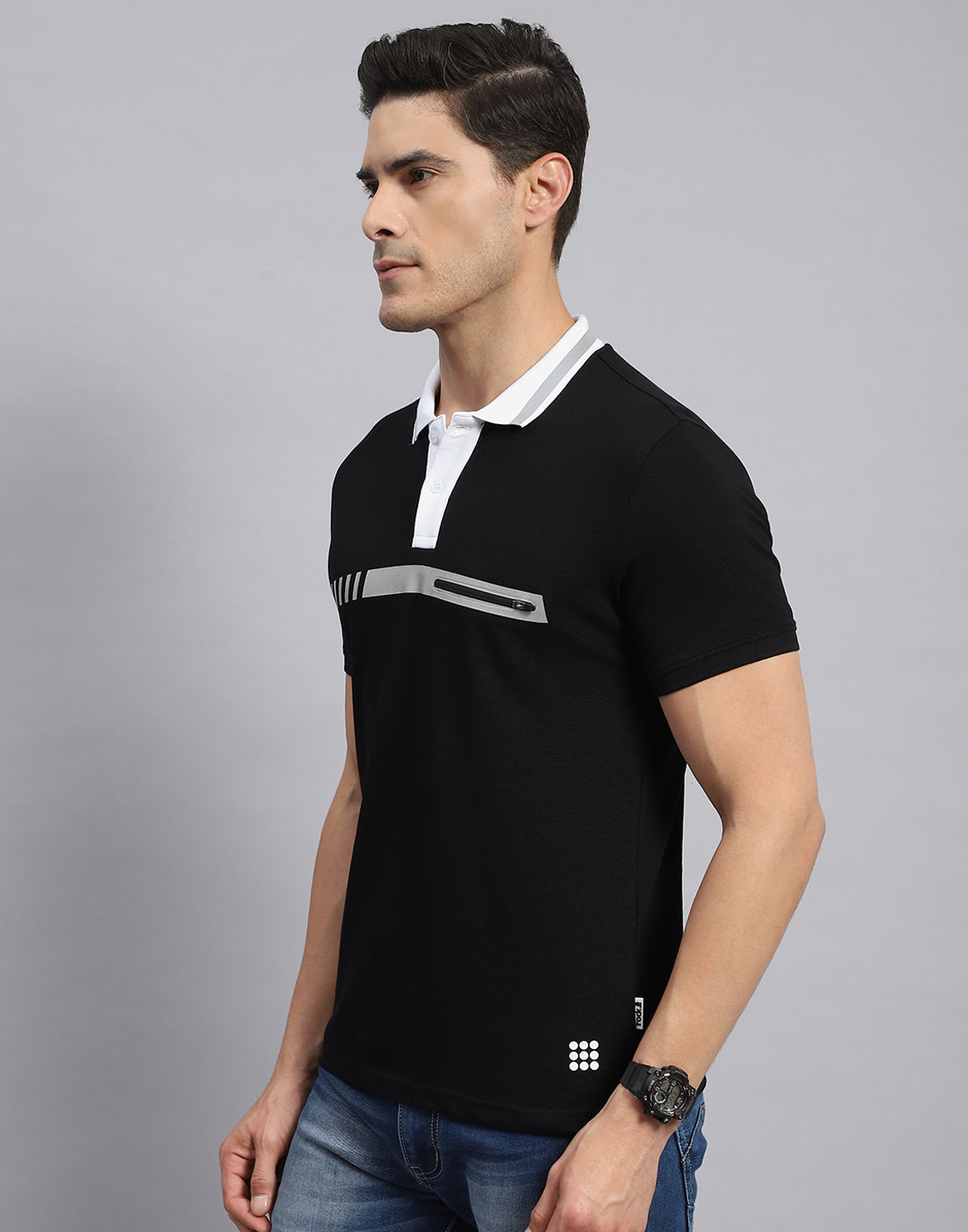 Rock.it Men Black Solid Collar Half Sleeve T-Shirt