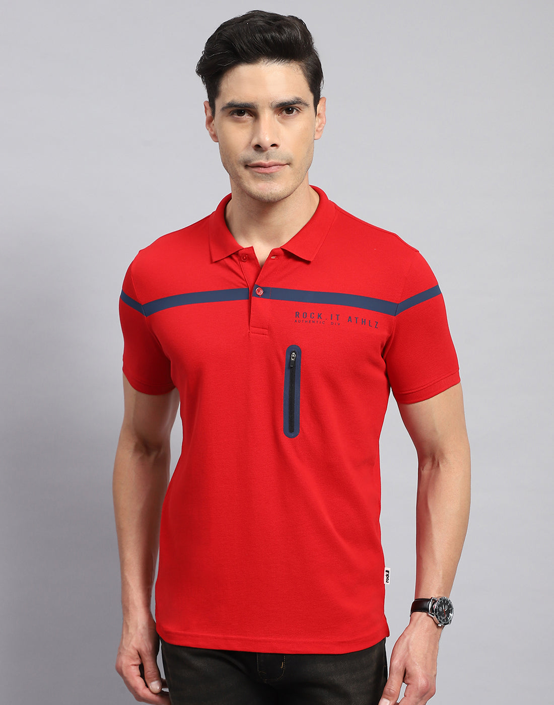 Rock.it Men Red Solid Collar Half Sleeve T-Shirt