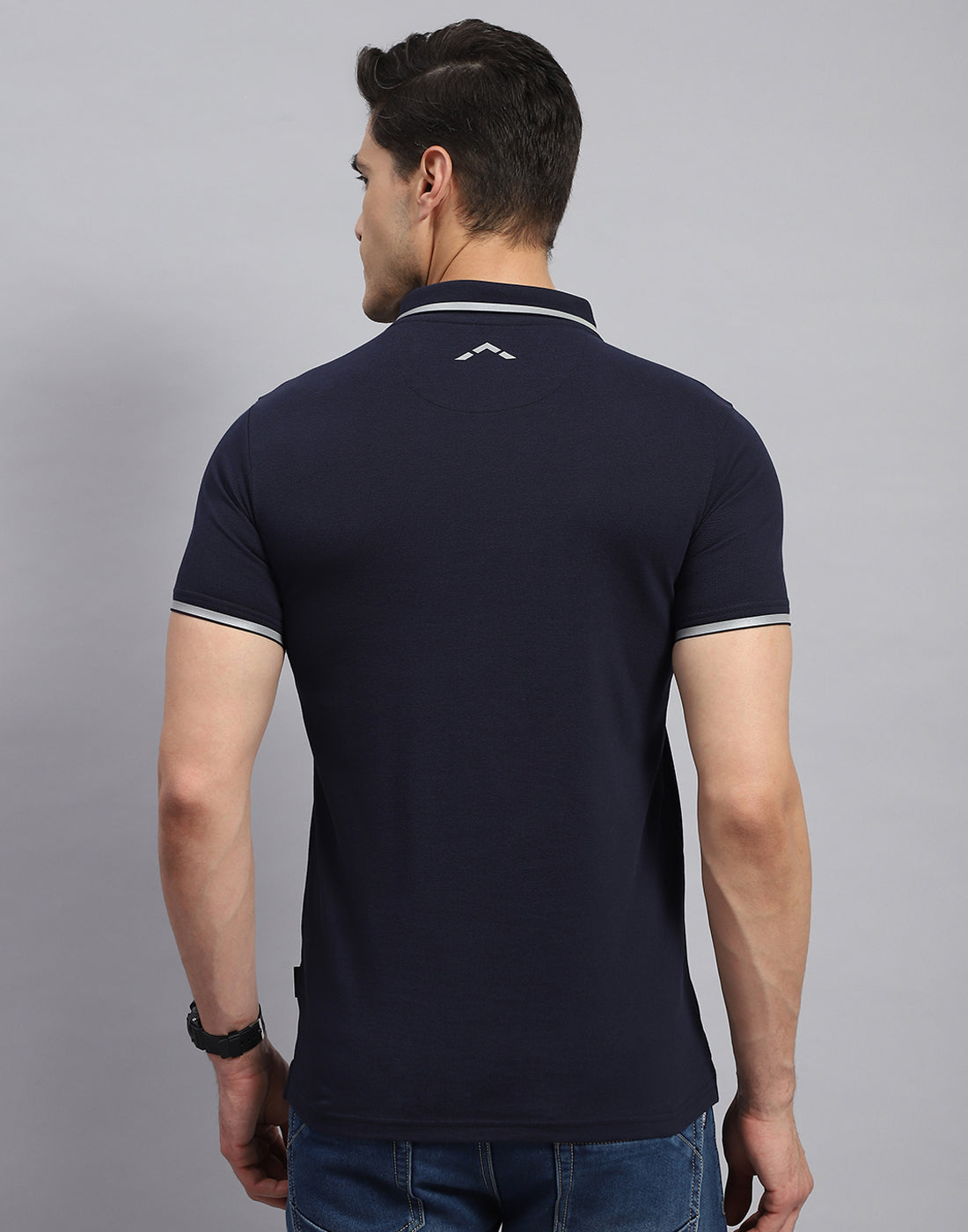Rock.it Men Navy Blue Solid Collar Half Sleeve T-Shirt