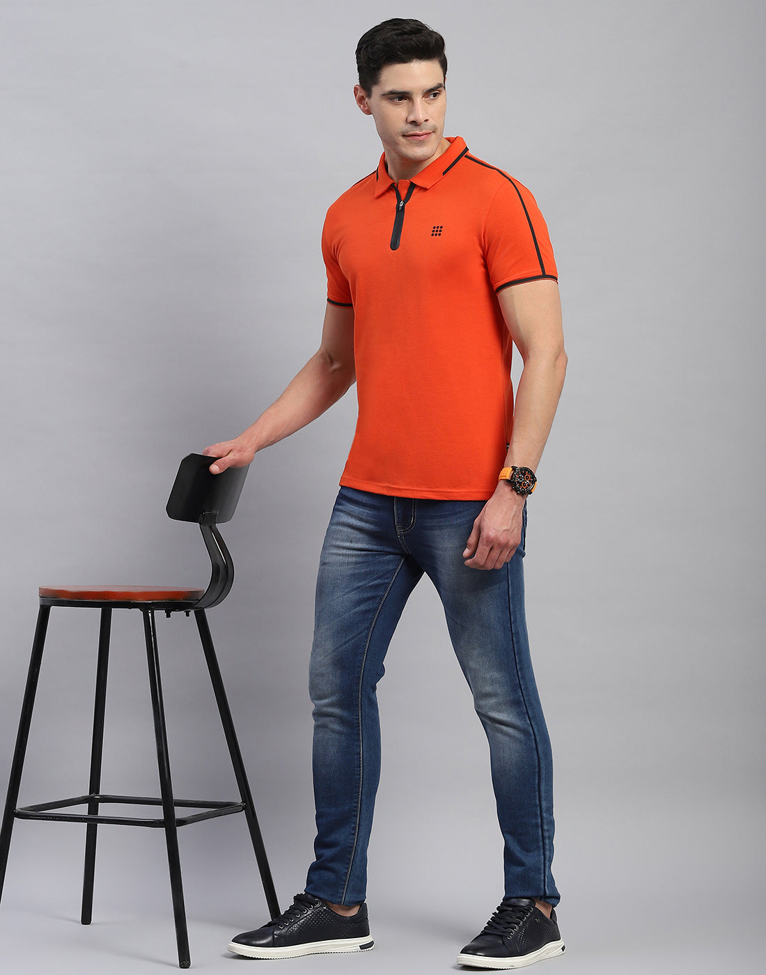 Rock.it Men Rust Solid Collar Half Sleeve T-Shirt