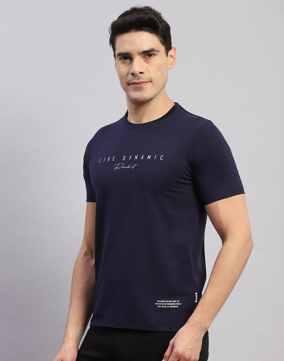 Rock.it Men Navy Blue Printed Round Neck Half Sleeve T-Shirt