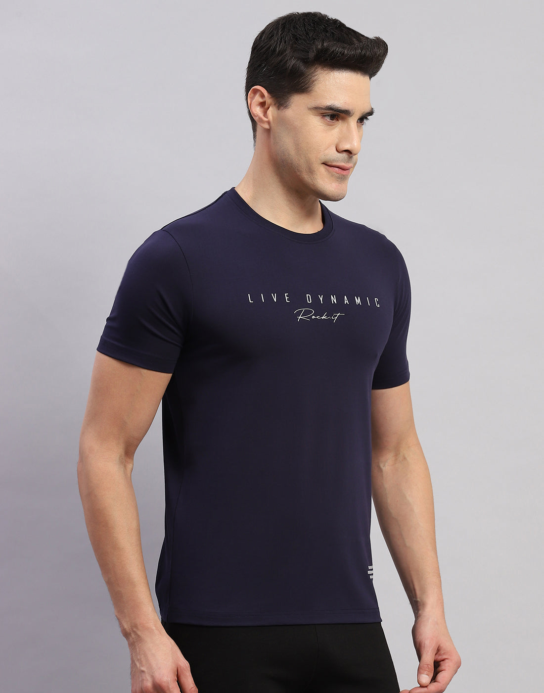 Rock.it Men Navy Blue Printed Round Neck Half Sleeve T-Shirt