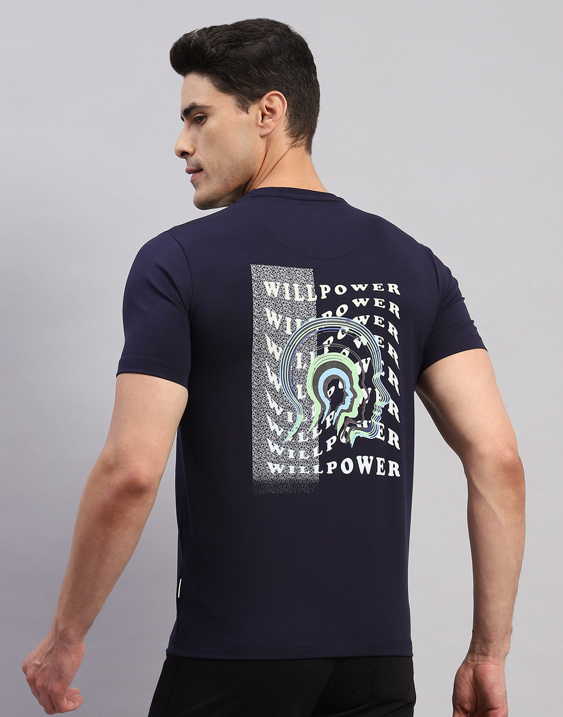 Rock.it Men Navy Blue Printed Round Neck Half Sleeve T-Shirt