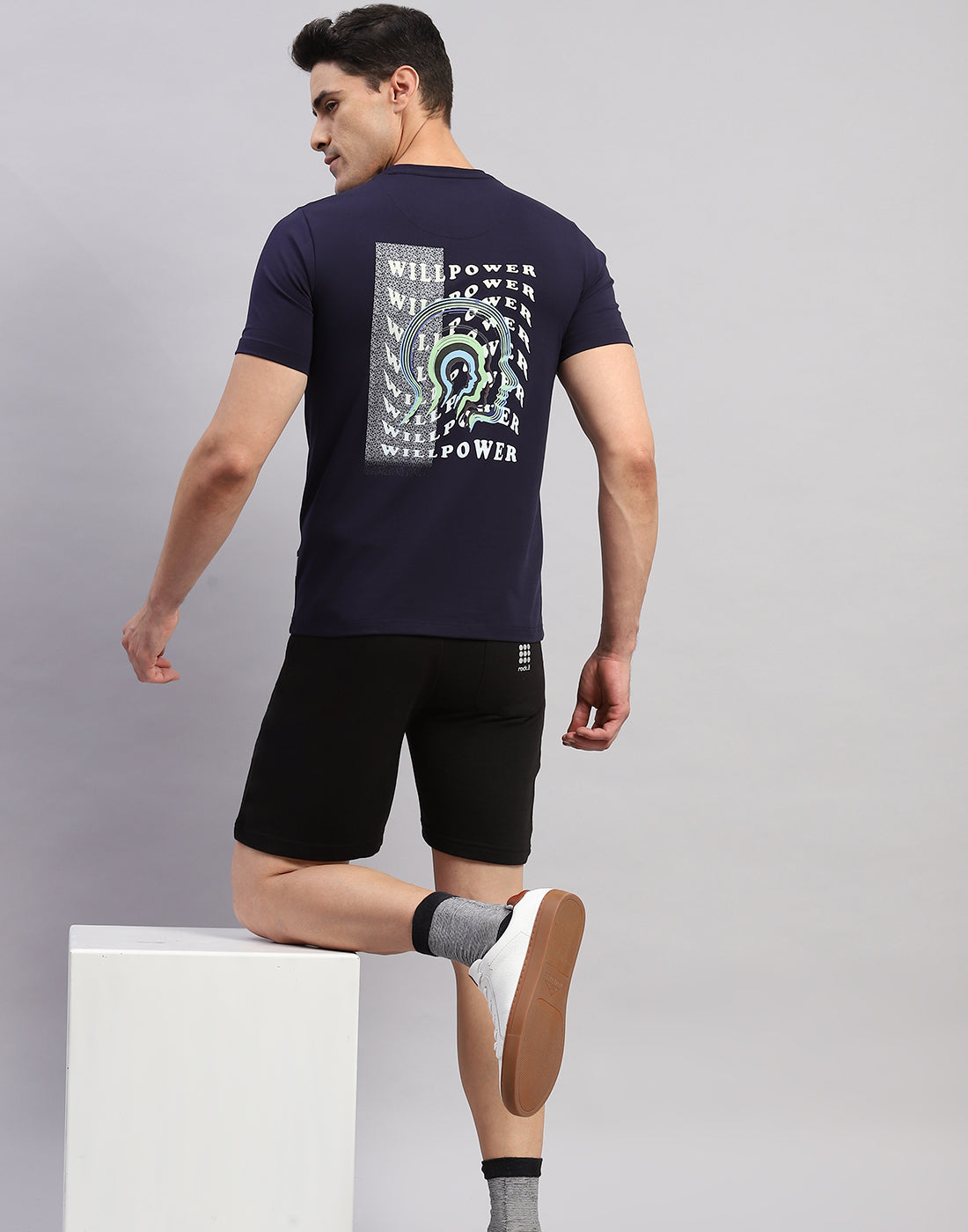 Rock.it Men Navy Blue Printed Round Neck Half Sleeve T-Shirt