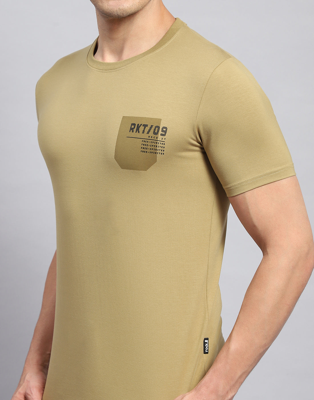 Rock.it Men Khaki Printed Round Neck Half Sleeve T-Shirt
