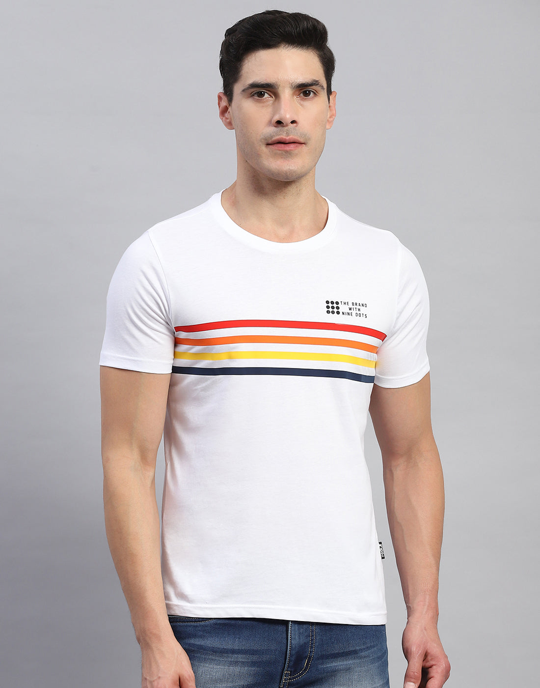 Rock.it Men White Stripe Round Neck Half Sleeve T-Shirt