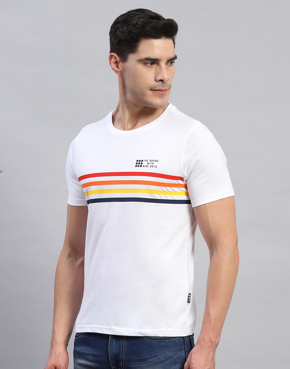 Rock.it Men White Stripe Round Neck Half Sleeve T-Shirt