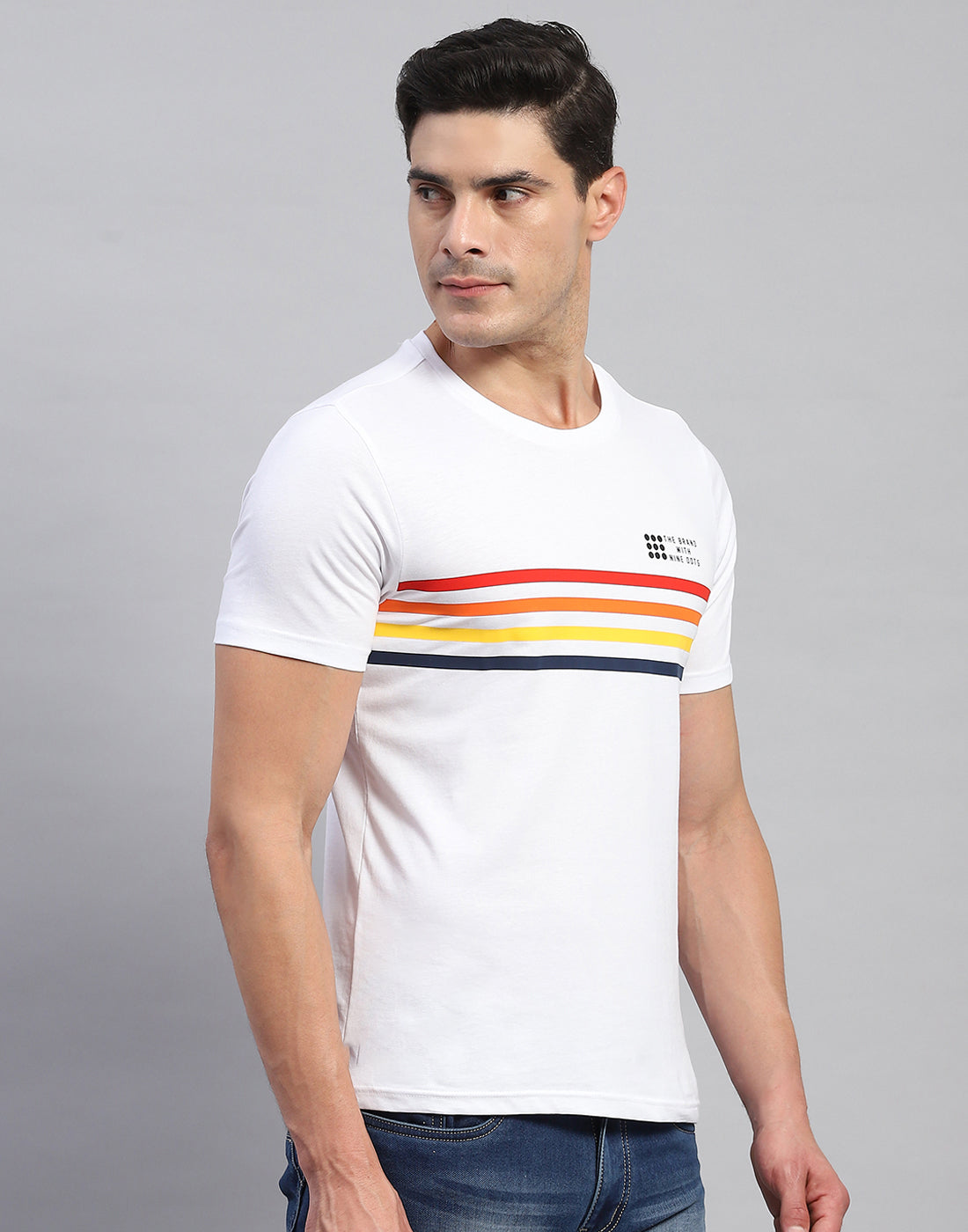 Rock.it Men White Stripe Round Neck Half Sleeve T-Shirt