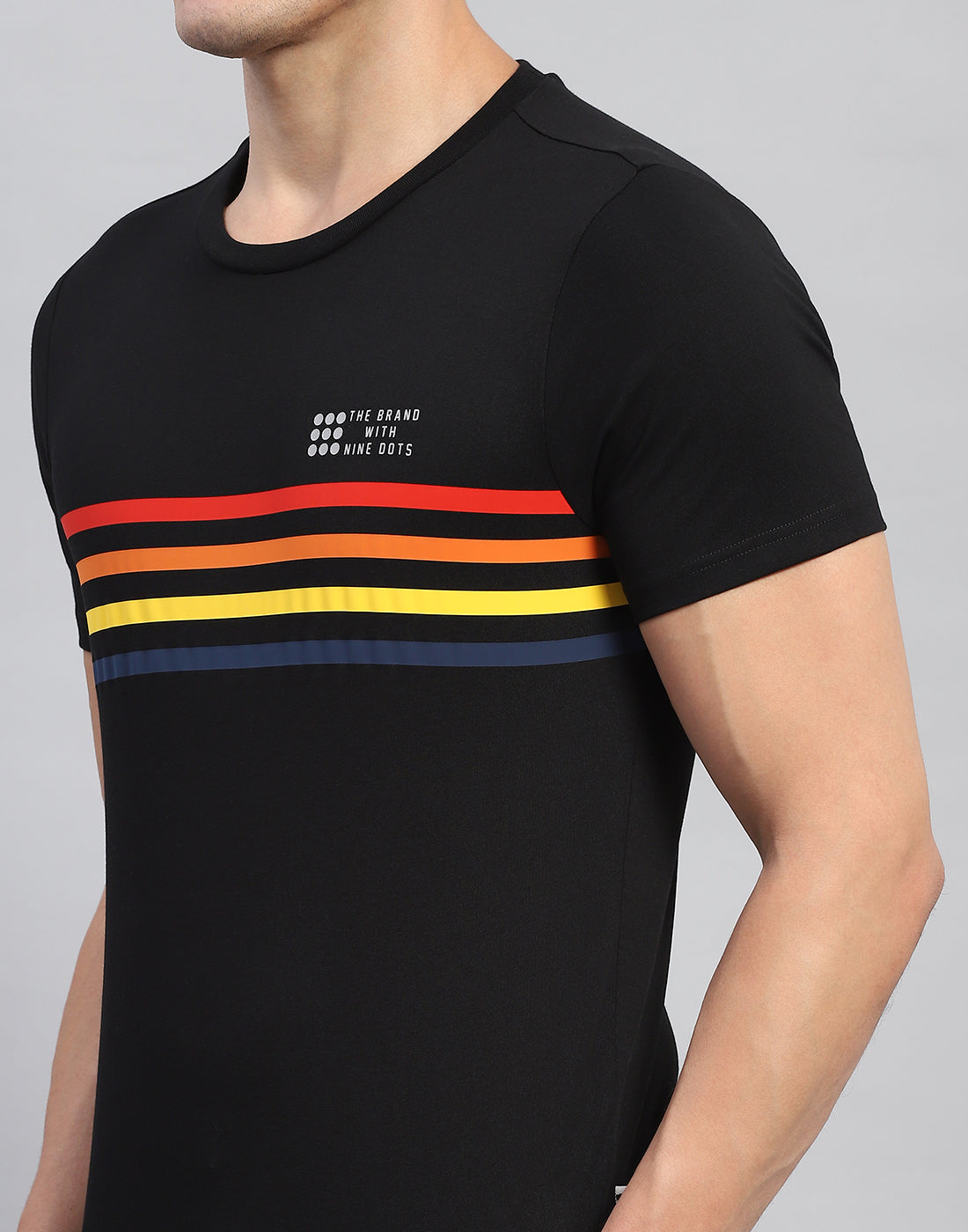 Rock.it Men Black Stripe Round Neck Half Sleeve T-Shirt