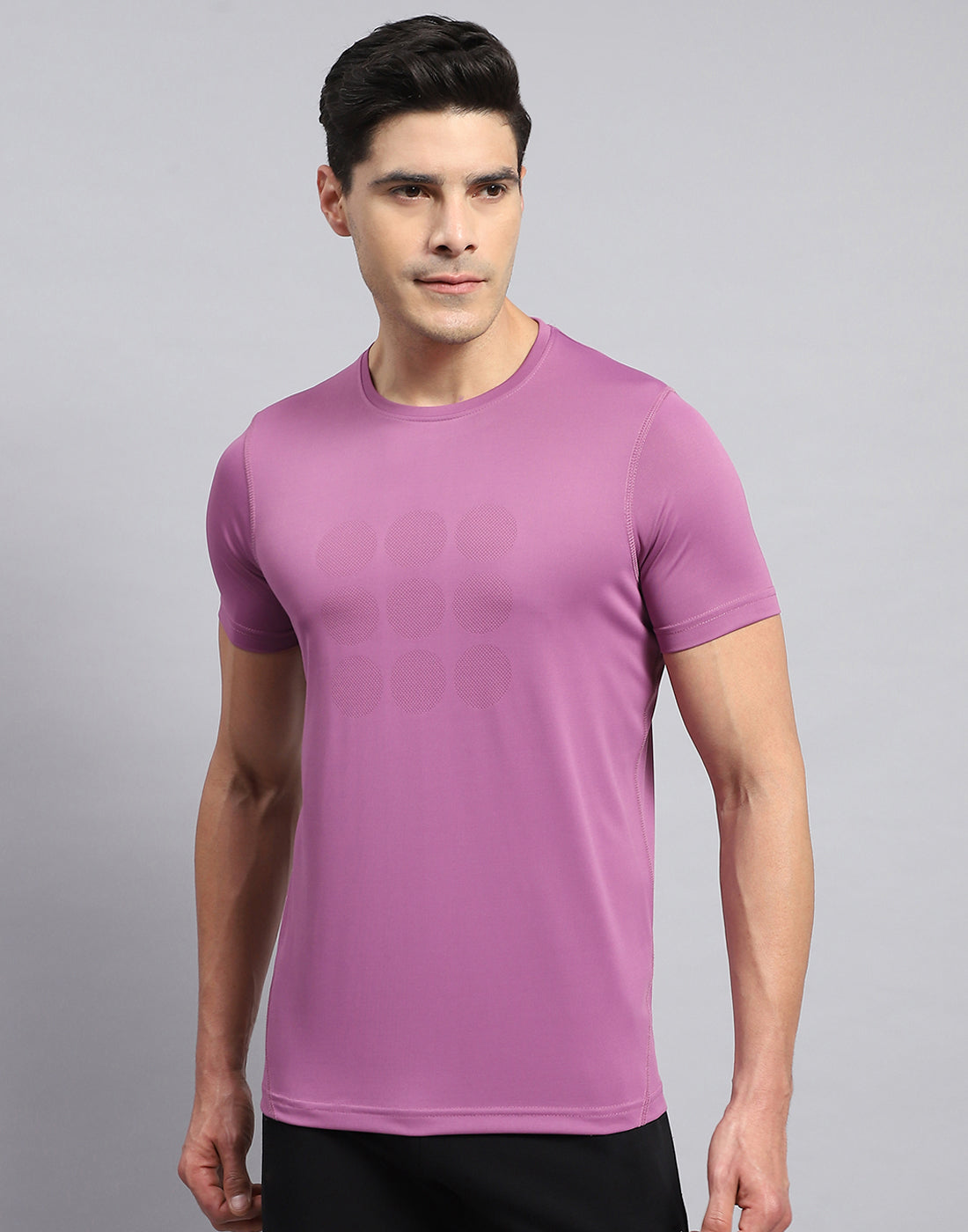 Men Purple Self Design Round Neck Half Sleeve T-Shirt