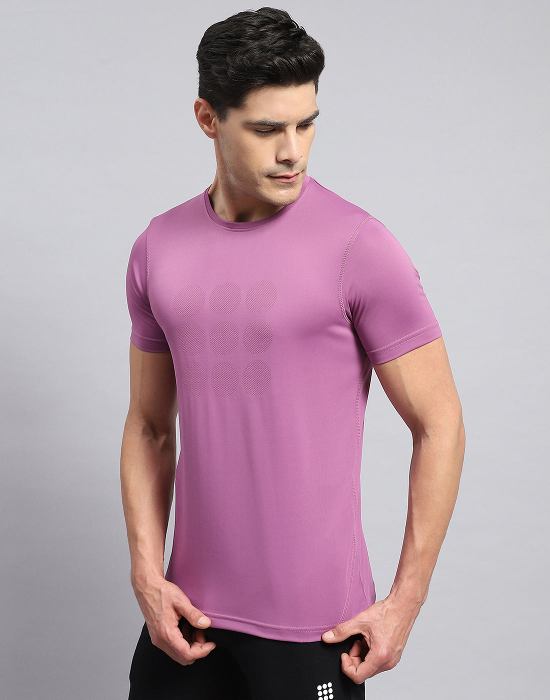 Rock.it Men Purple Self Design Round Neck Half Sleeve T-Shirt