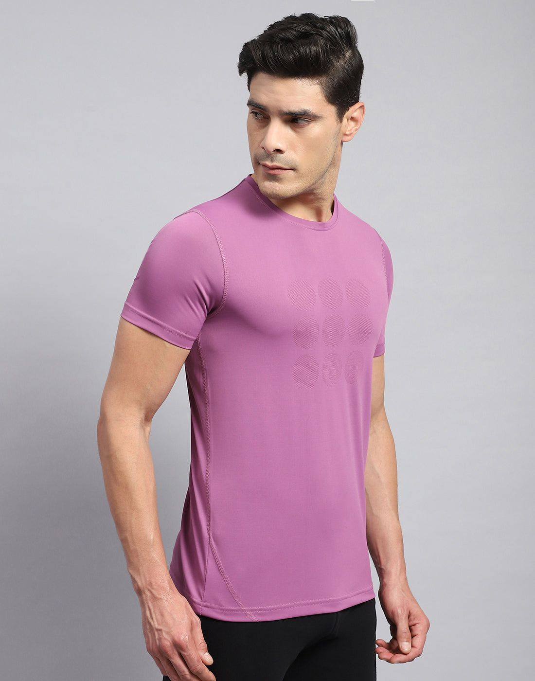 Men Purple Self Design Round Neck Half Sleeve T-Shirt