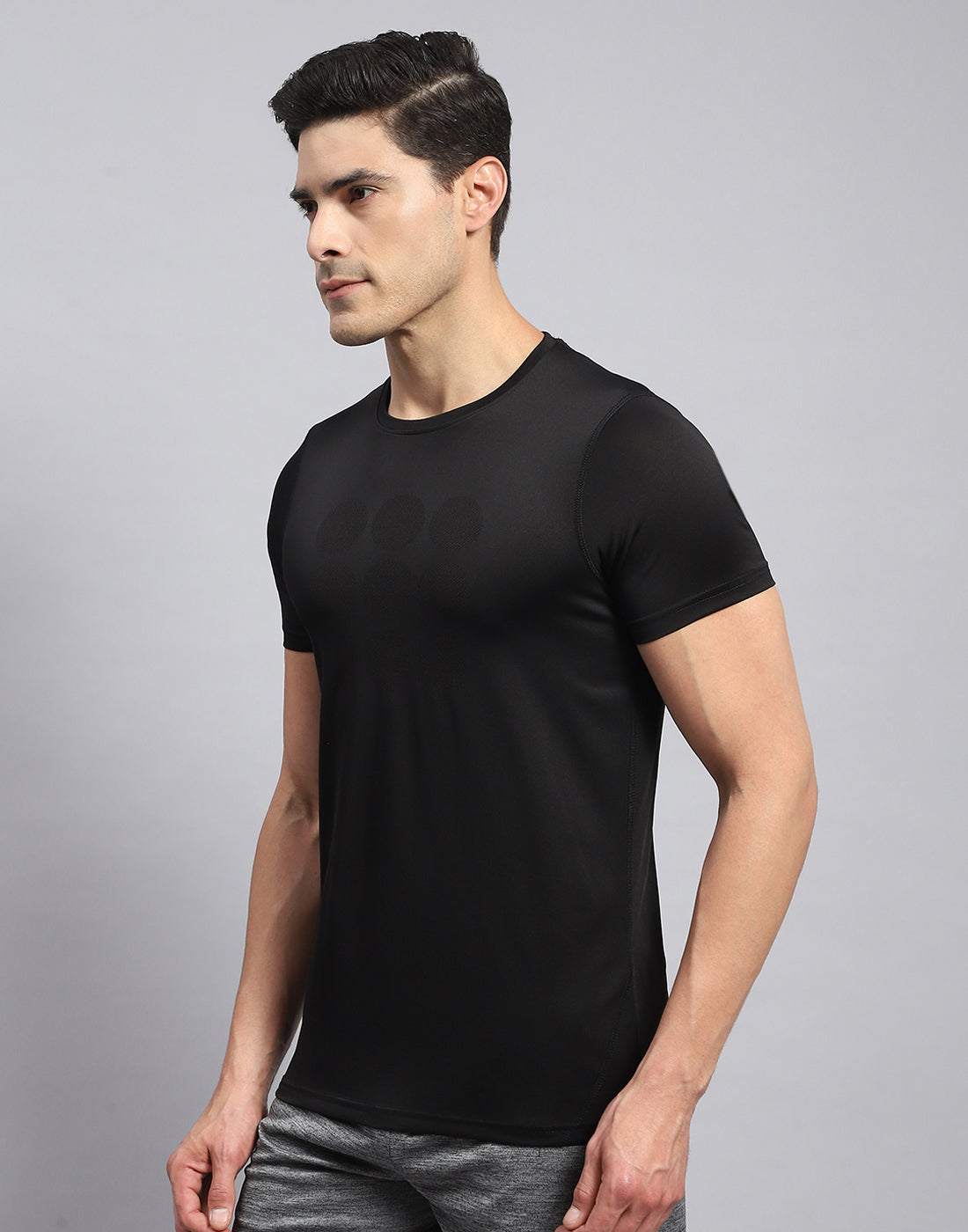 Rock.it Men Black Self Design Round Neck Half Sleeve T-Shirt
