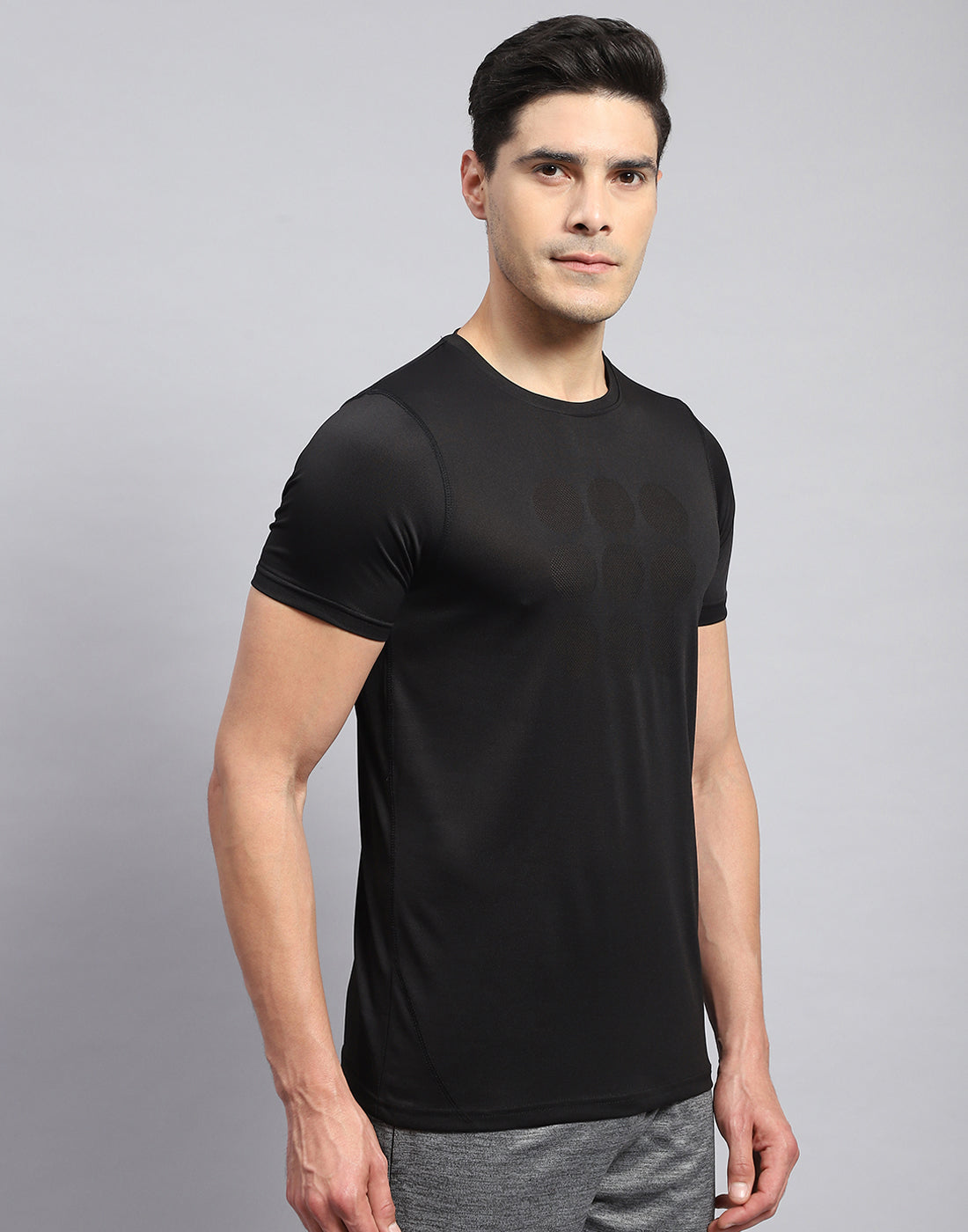 Rock.it Men Black Self Design Round Neck Half Sleeve T-Shirt