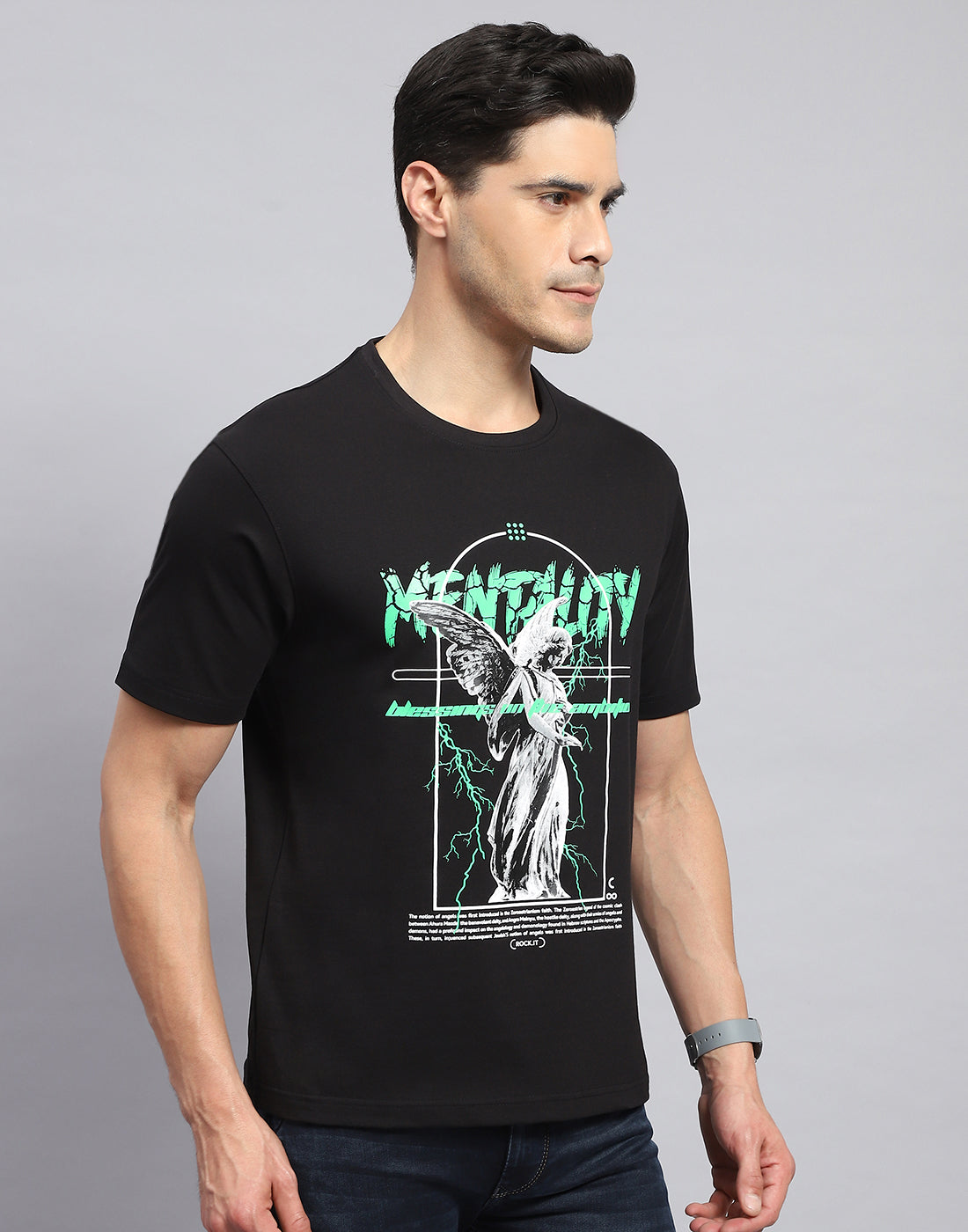 Rock.it Men Black Printed Round Neck Half Sleeve T-Shirt