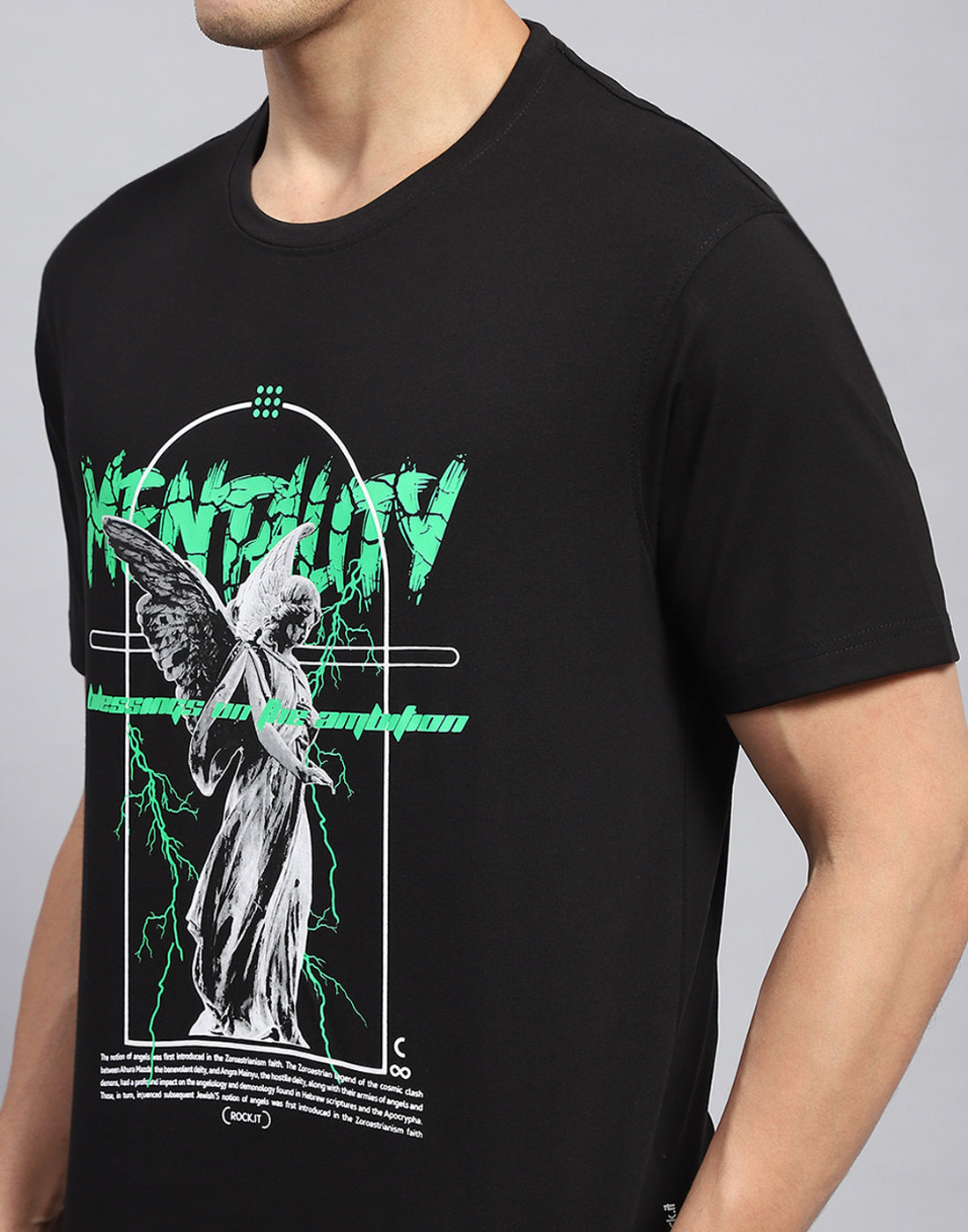 Rock.it Men Black Printed Round Neck Half Sleeve T-Shirt