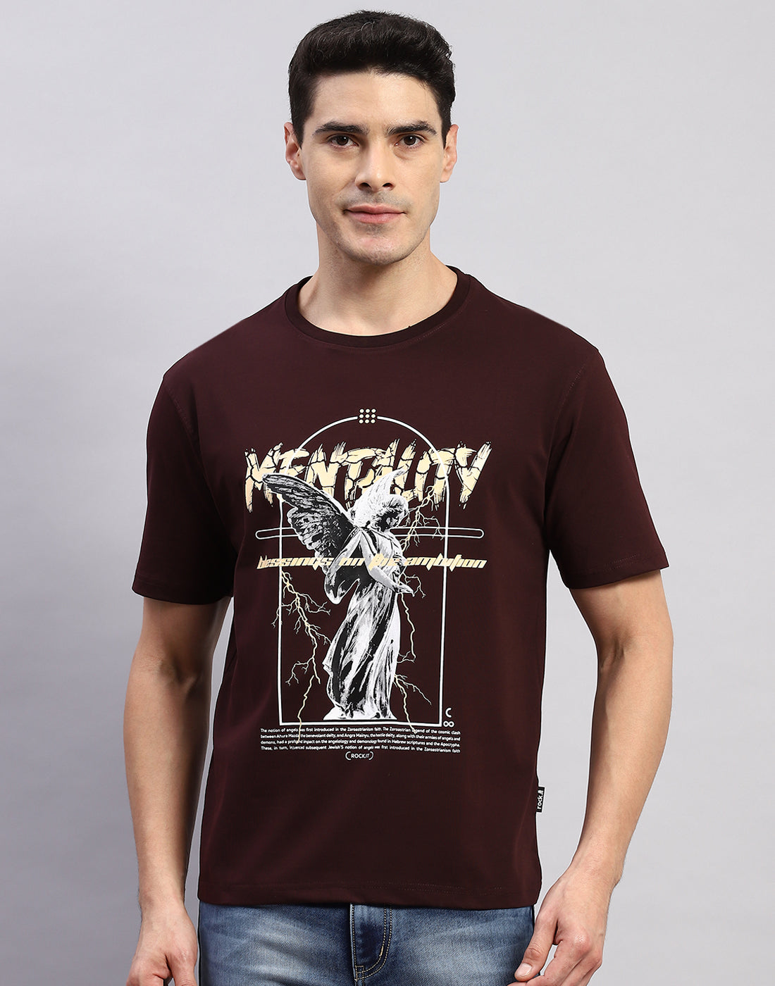 Rock.it Men Maroon Printed Round Neck Half Sleeve T-Shirt
