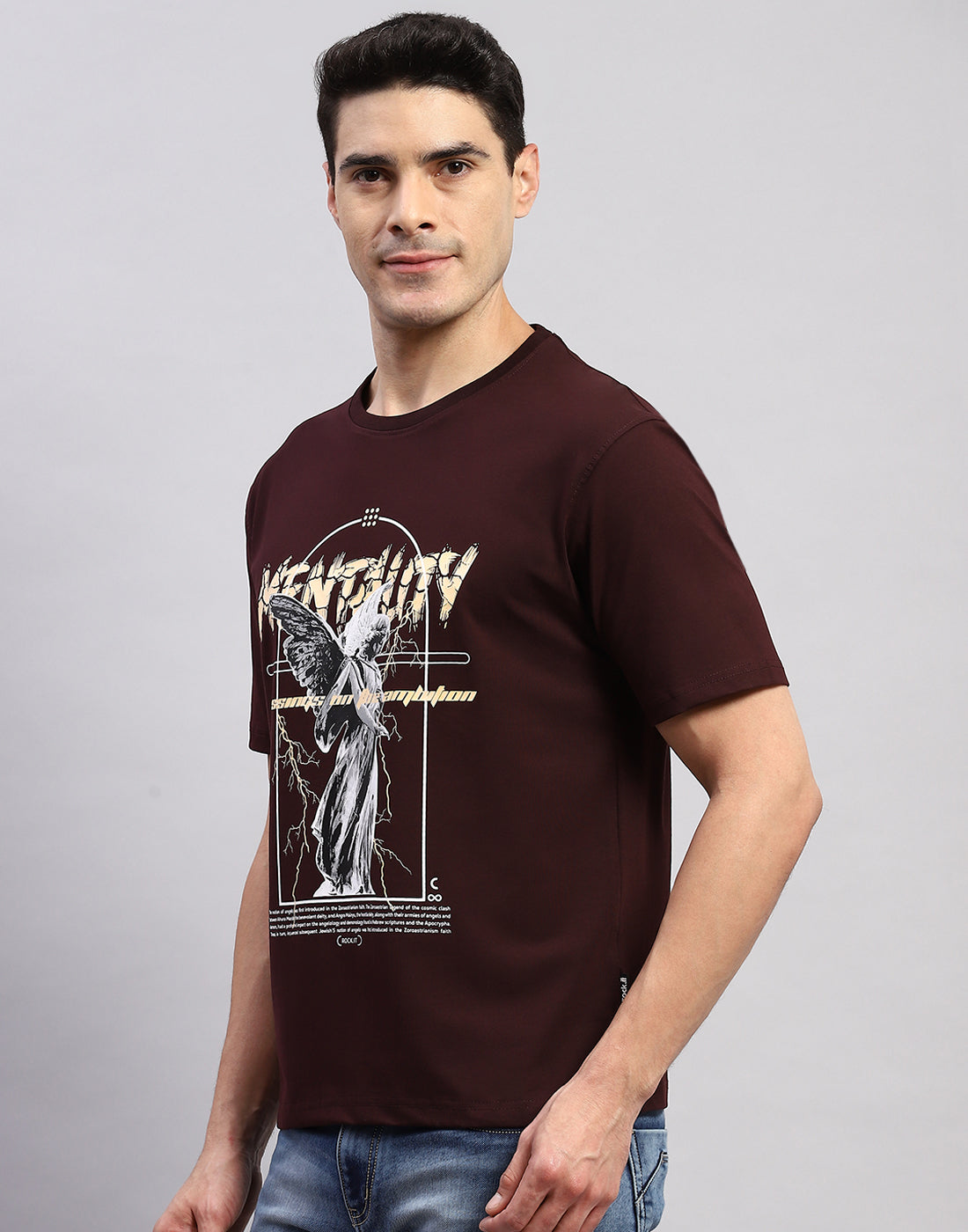 Rock.it Men Maroon Printed Round Neck Half Sleeve T-Shirt