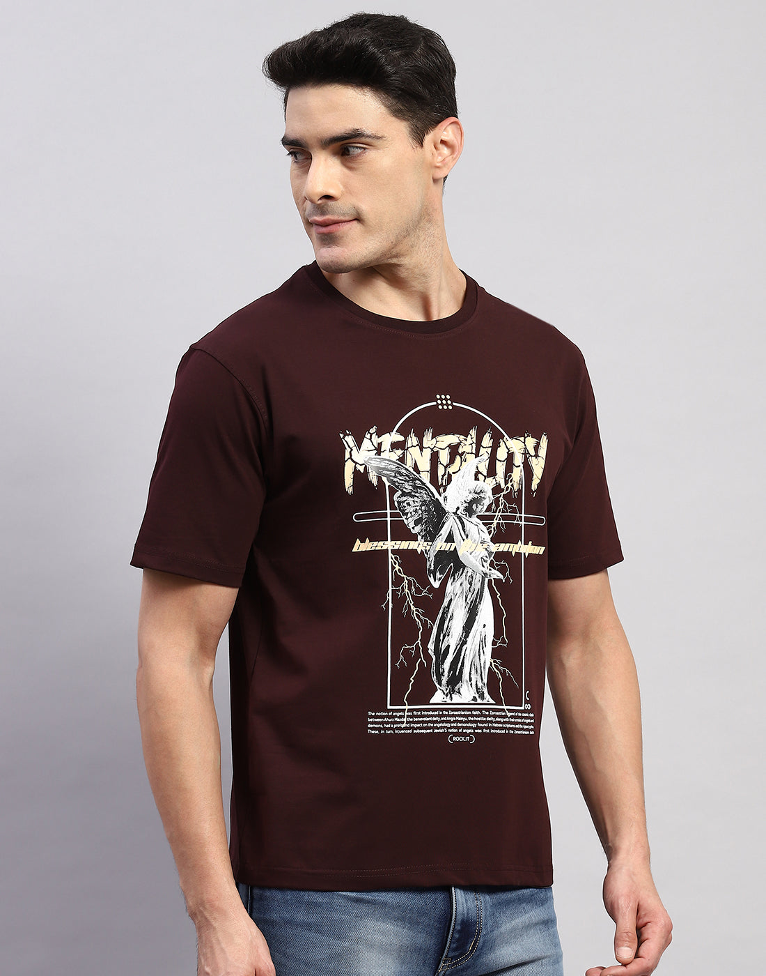 Rock.it Men Maroon Printed Round Neck Half Sleeve T-Shirt