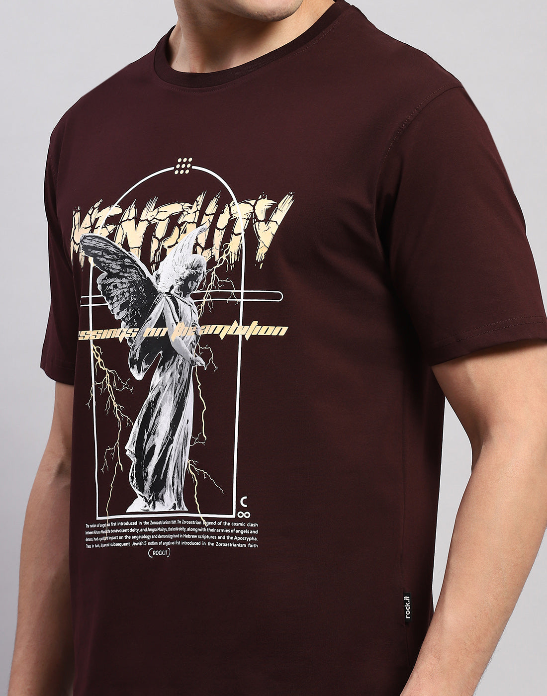 Rock.it Men Maroon Printed Round Neck Half Sleeve T-Shirt