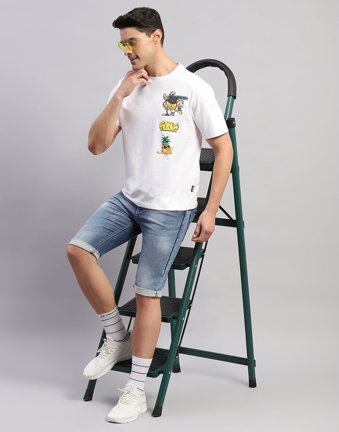 Rock.it Men White Printed Round Neck Half Sleeve T-Shirt