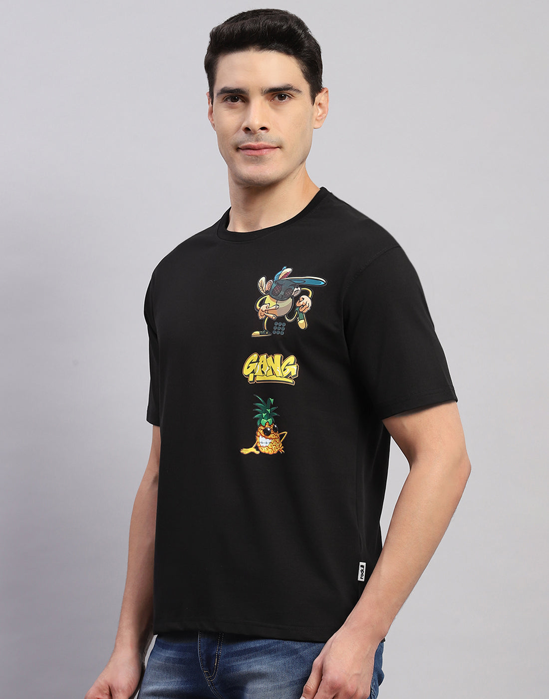 Rock.it Men Black Printed Round Neck Half Sleeve T-Shirt