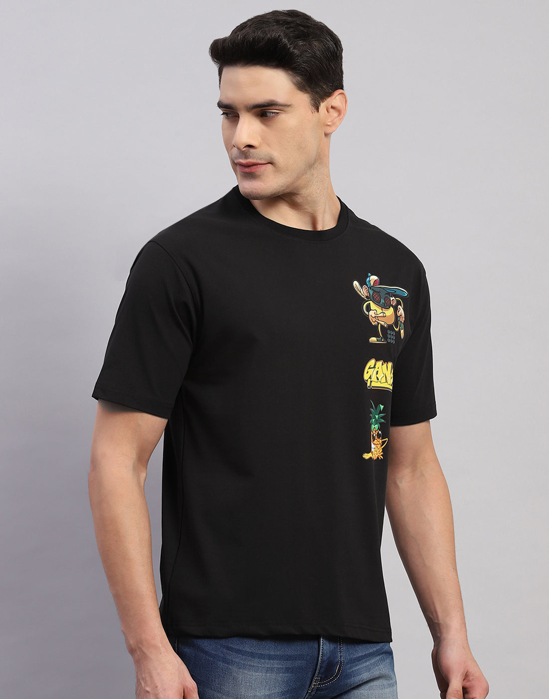 Rock.it Men Black Printed Round Neck Half Sleeve T-Shirt