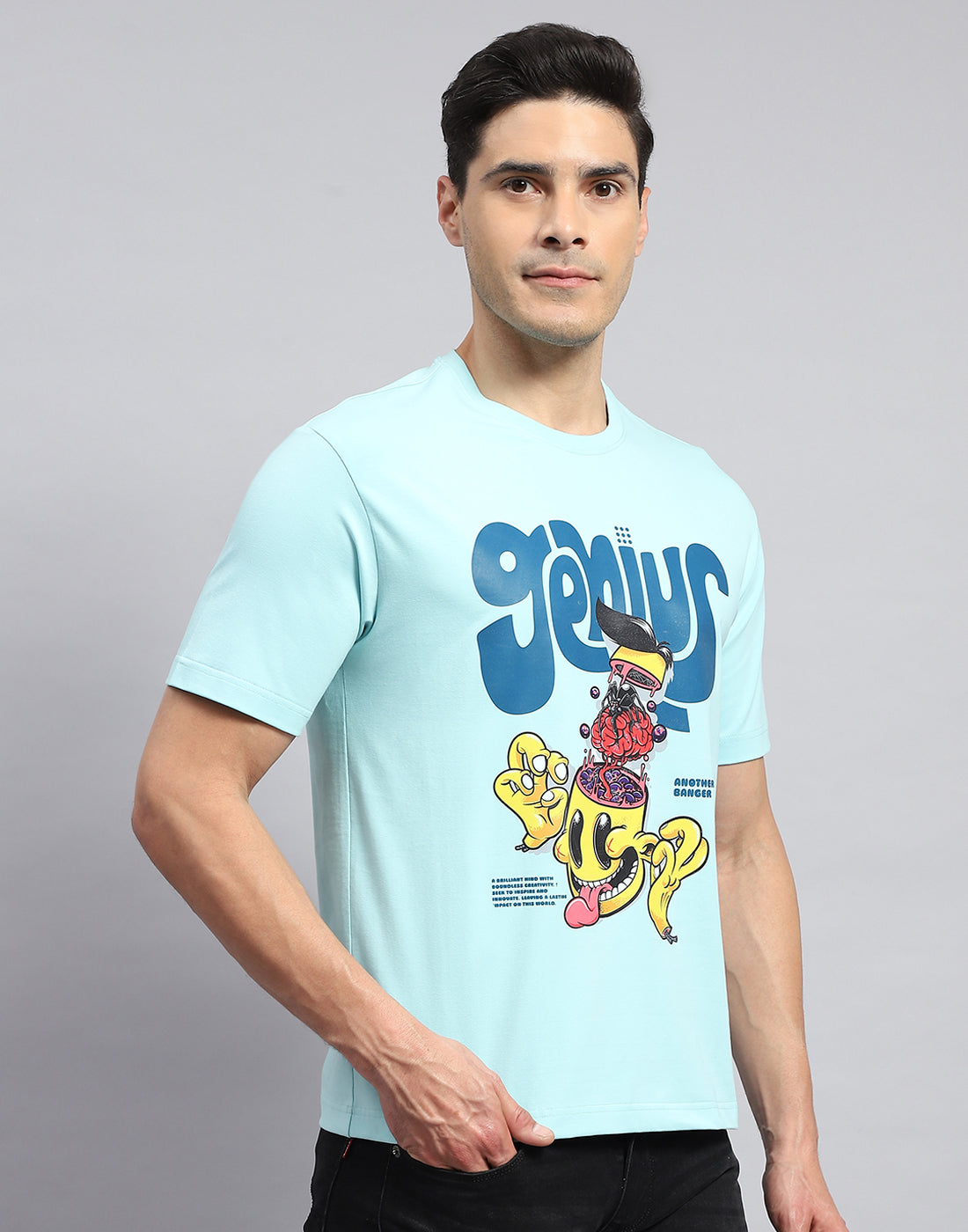 Rock.it Men Turquoise Blue Printed Round Neck Half Sleeve T-Shirt