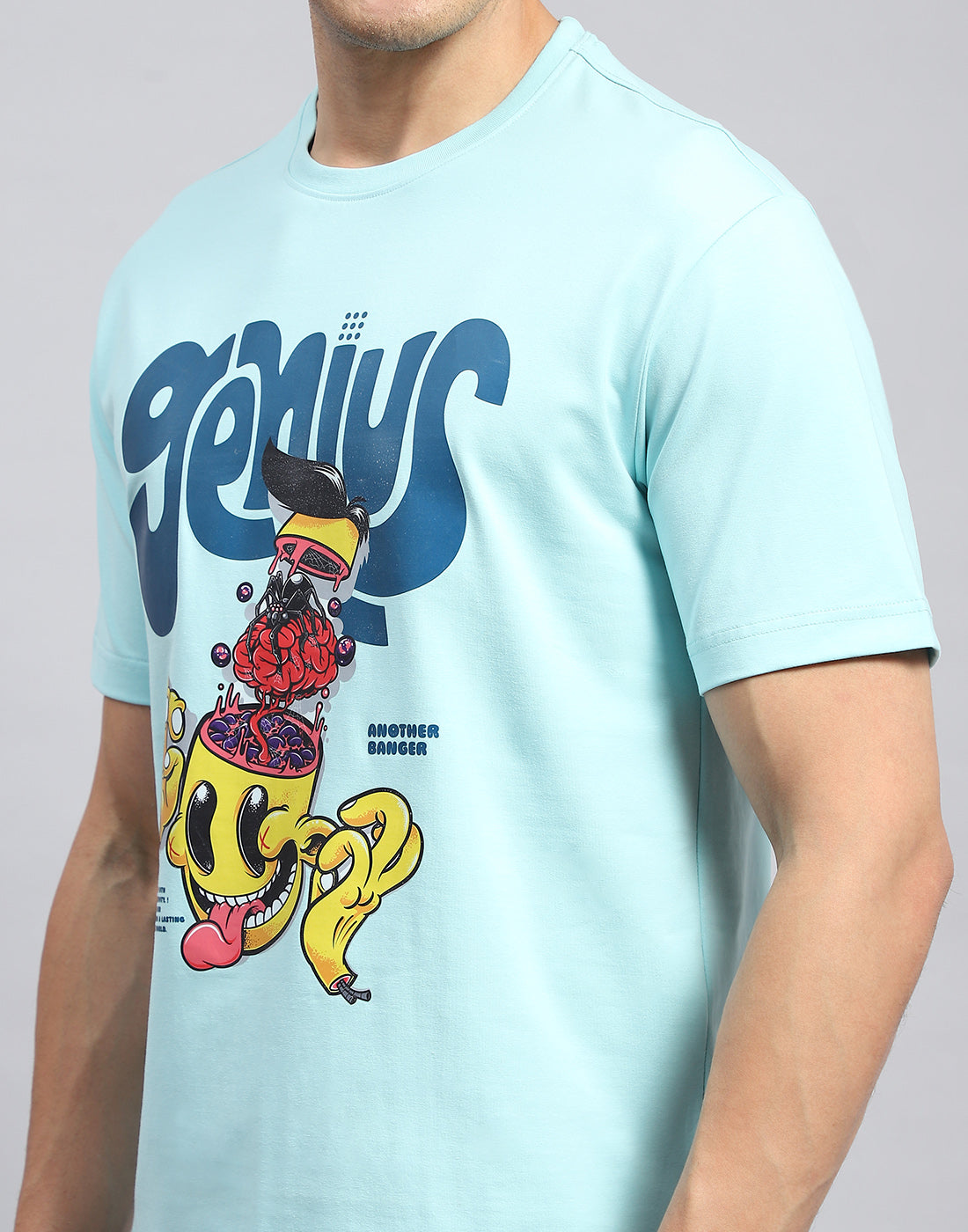 Rock.it Men Turquoise Blue Printed Round Neck Half Sleeve T-Shirt