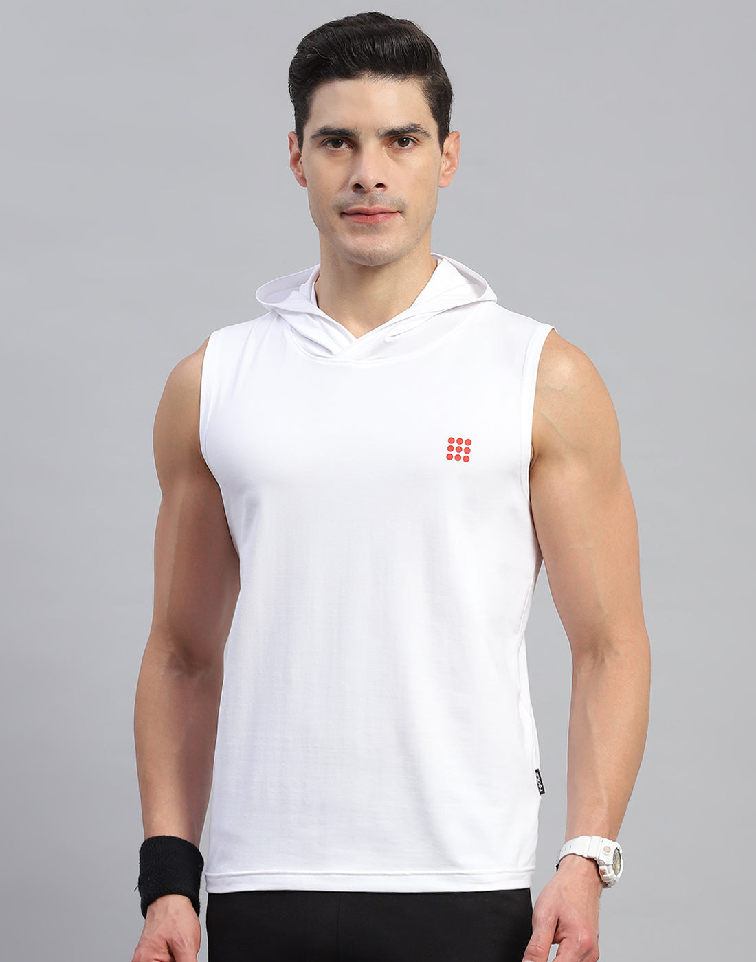 Rock.it Men White Solid Hooded Sleeveless T-Shirt