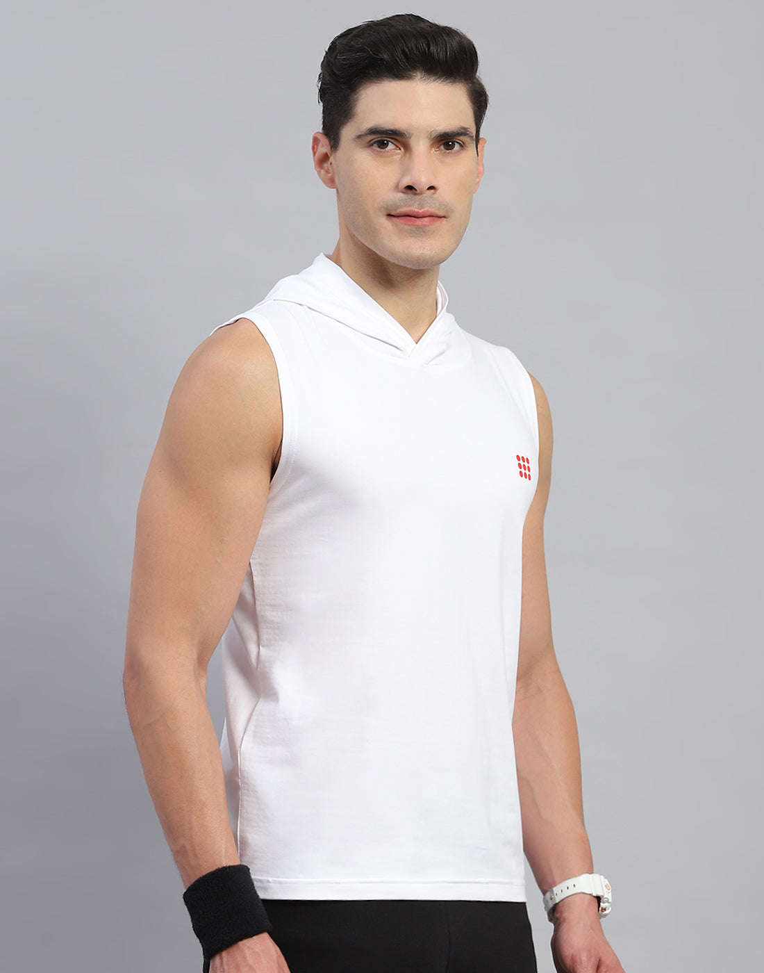 Rock.it Men White Solid Hooded Sleeveless T-Shirt