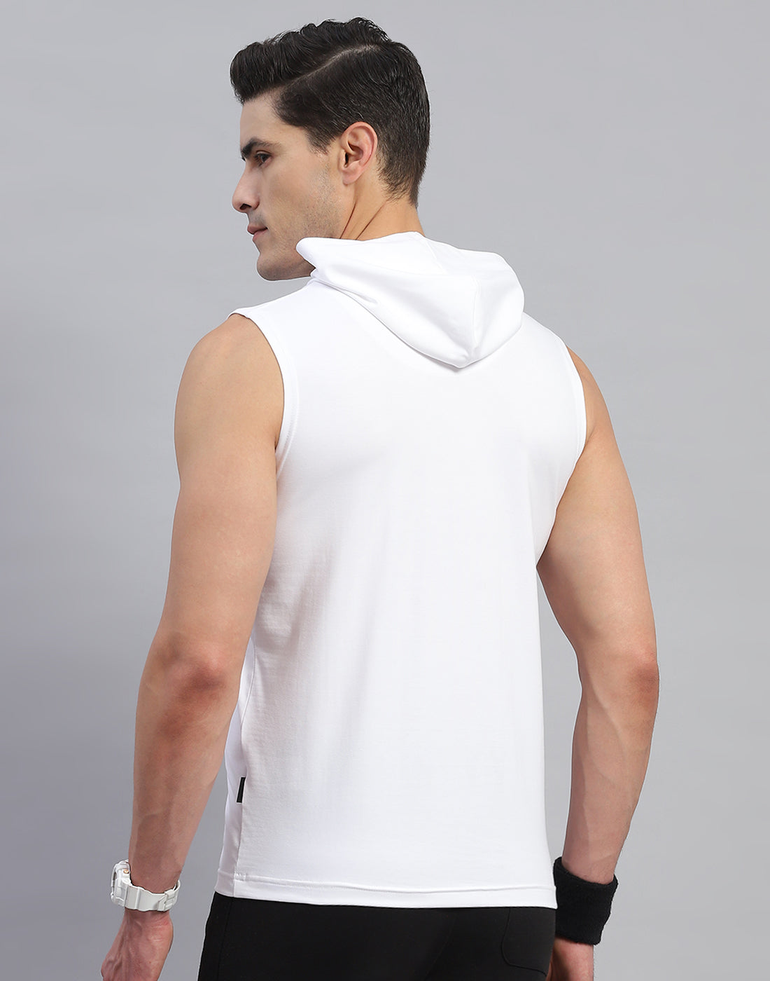 Rock.it Men White Solid Hooded Sleeveless T-Shirt