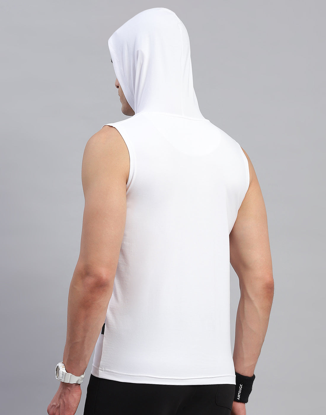 Rock.it Men White Solid Hooded Sleeveless T-Shirt