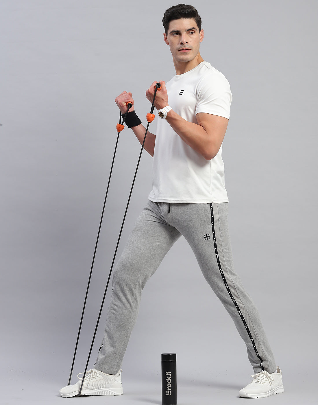 Rock.it Men Grey Solid Slim Fit Lower