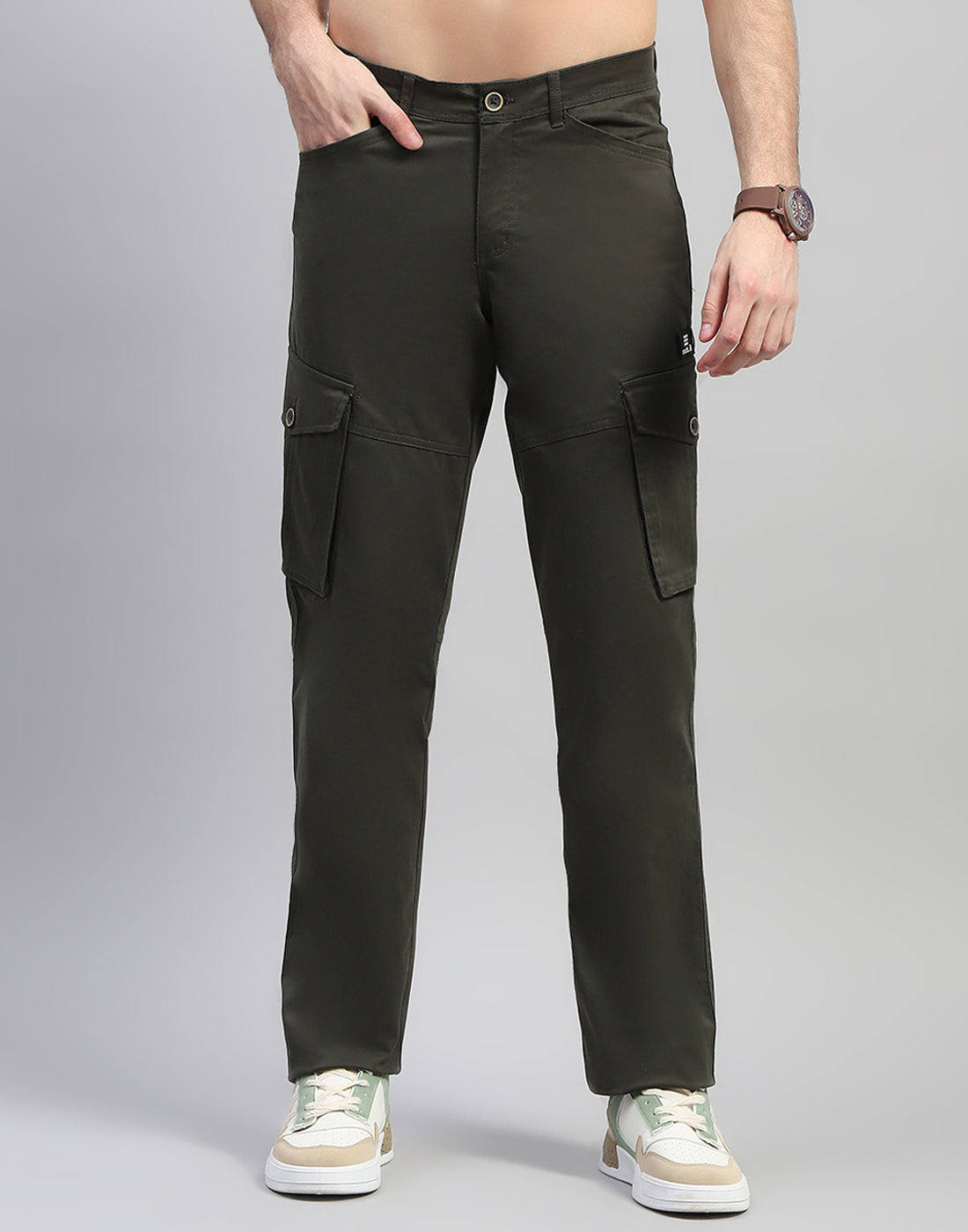 Rock.it Men Olive Solid Regular Fit Cargo