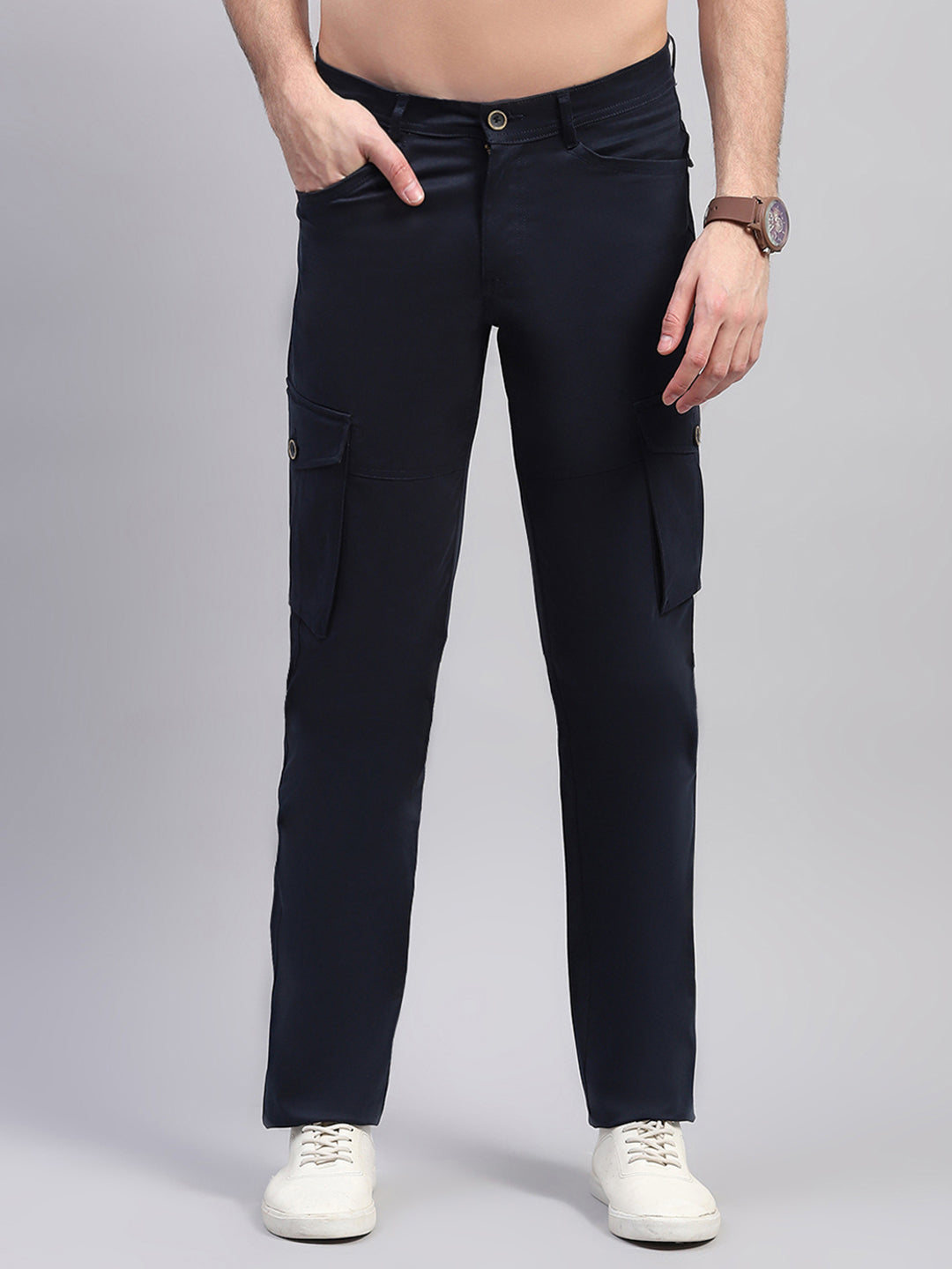 Rock.it Men Navy Blue Solid Regular Fit Cargo